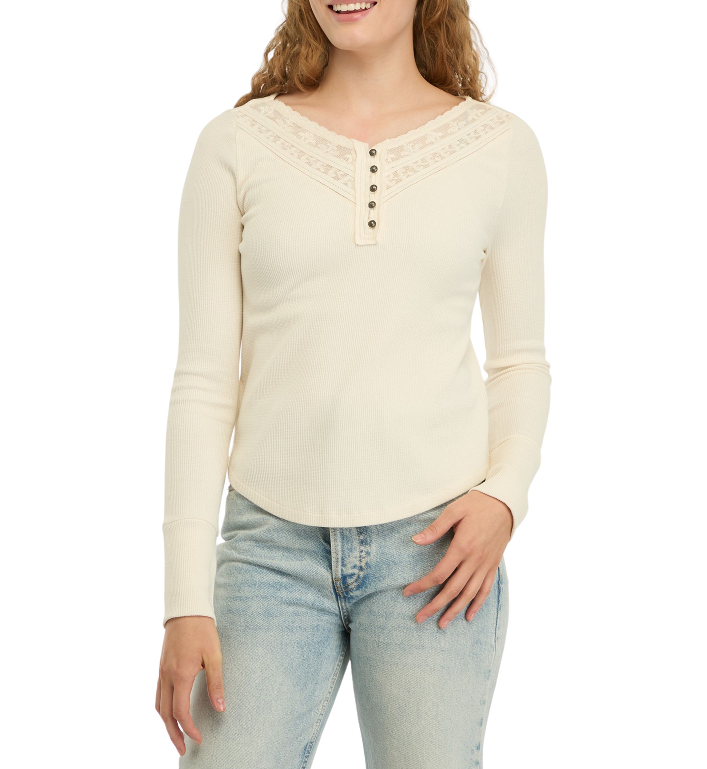 Womens Waffle Knit Henley Shirt 