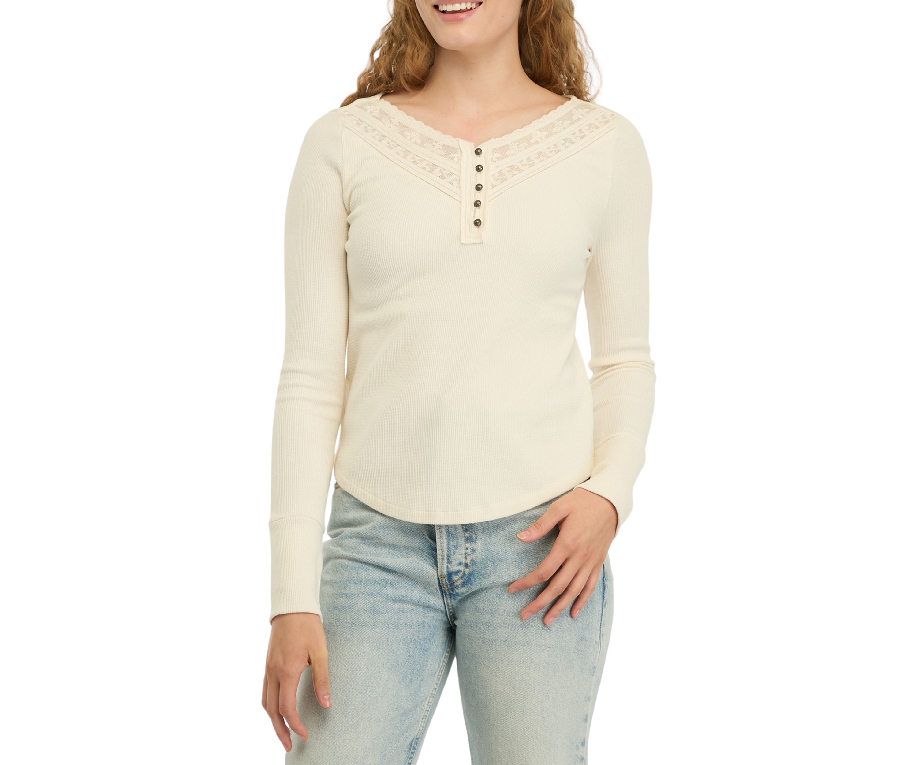 Womens Waffle Knit Henley Shirt 