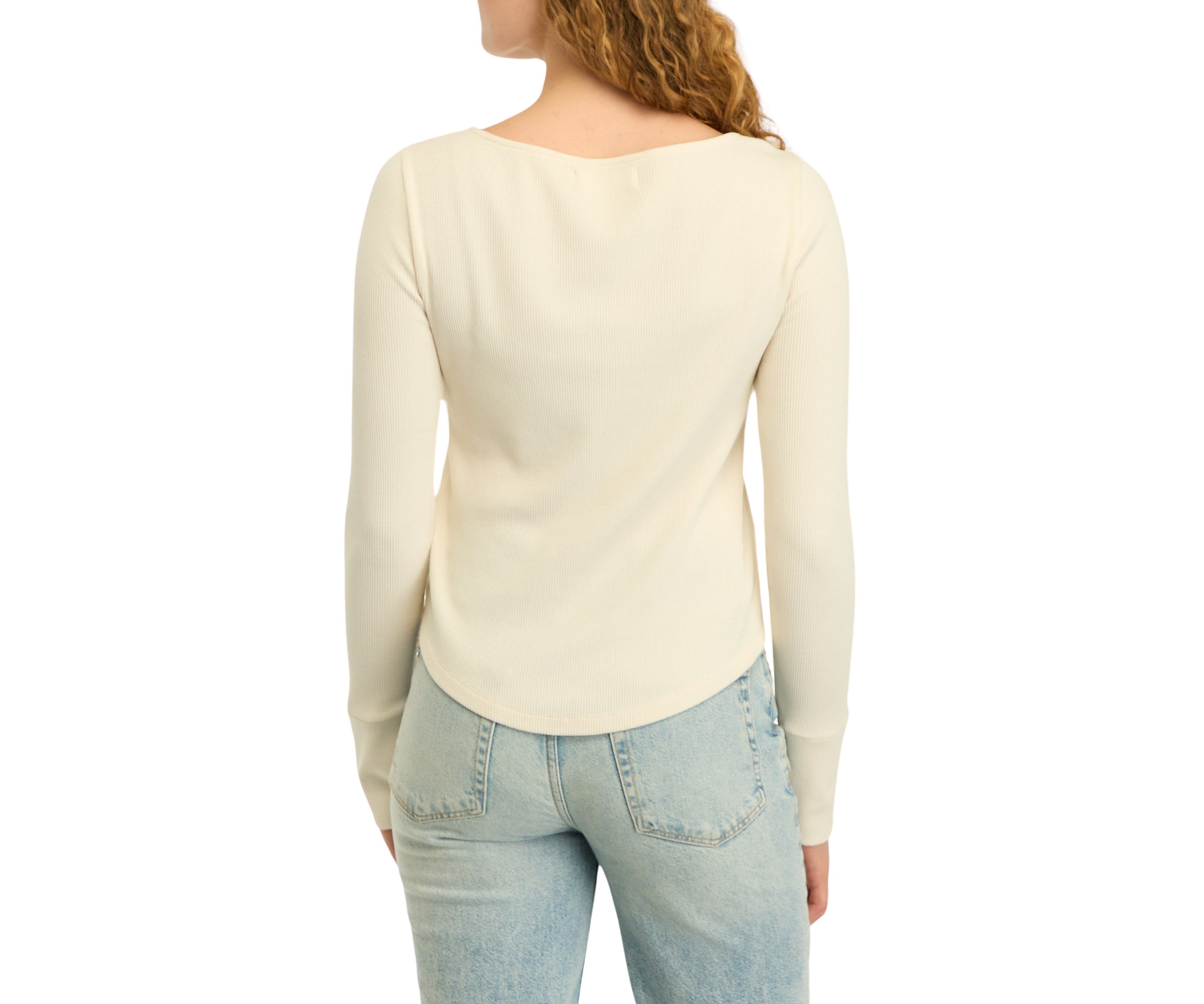 Womens Waffle Knit Henley Shirt 
