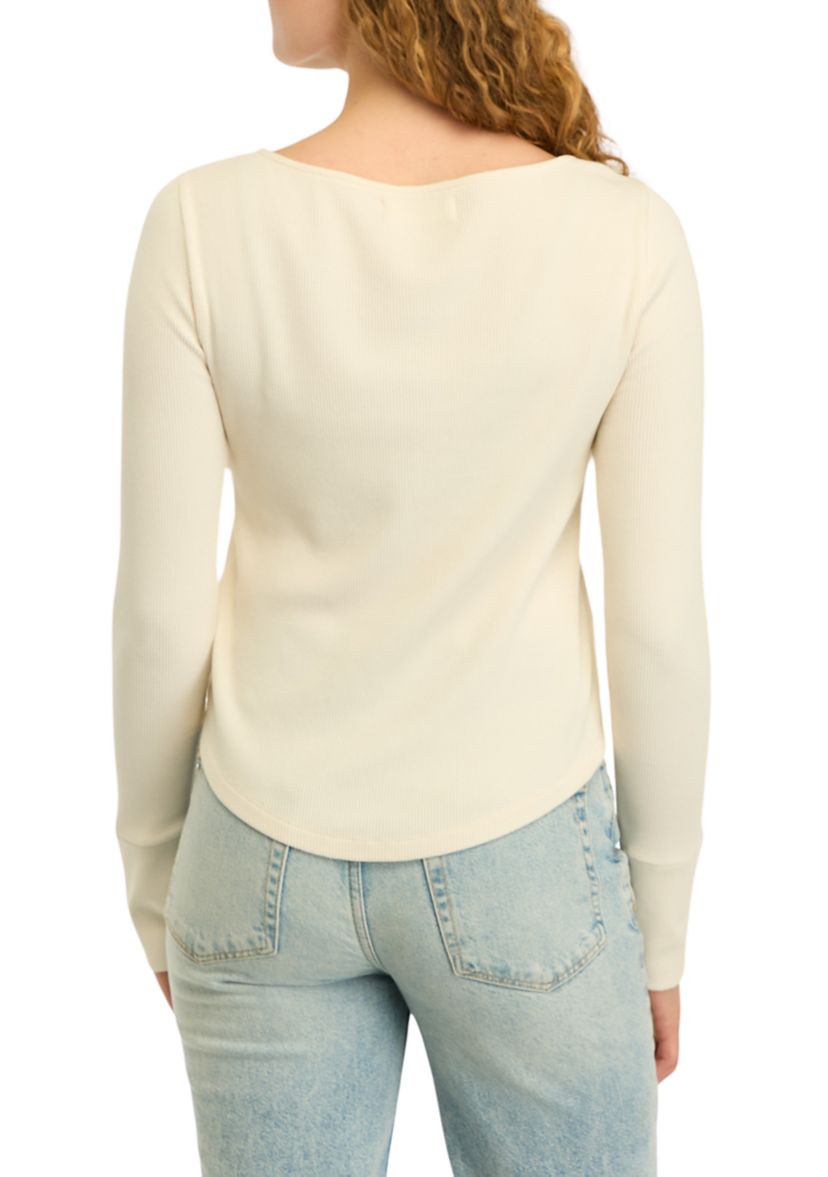 Womens Waffle Knit Henley Shirt 