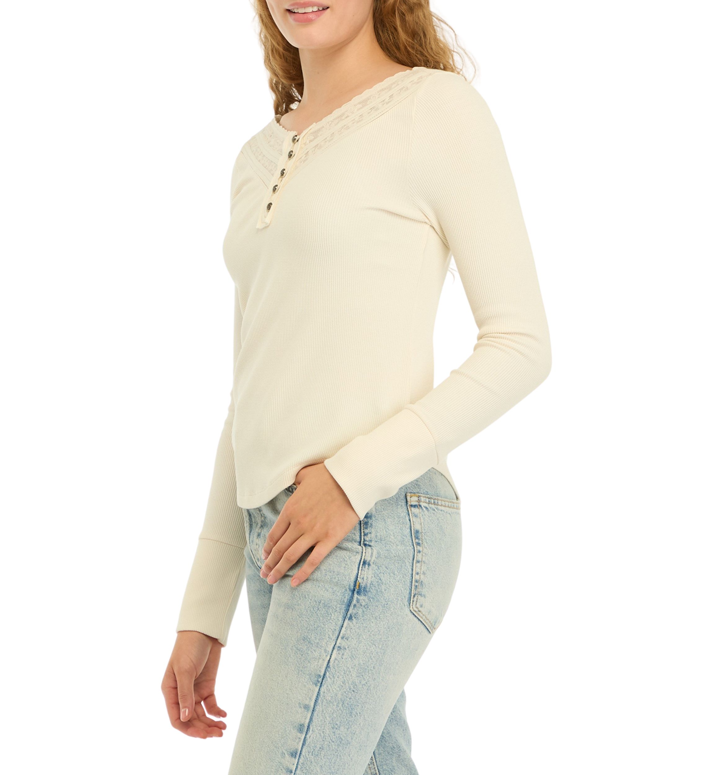 Womens Waffle Knit Henley Shirt 