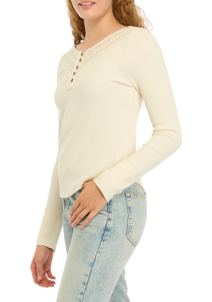 Womens Waffle Knit Henley Shirt 