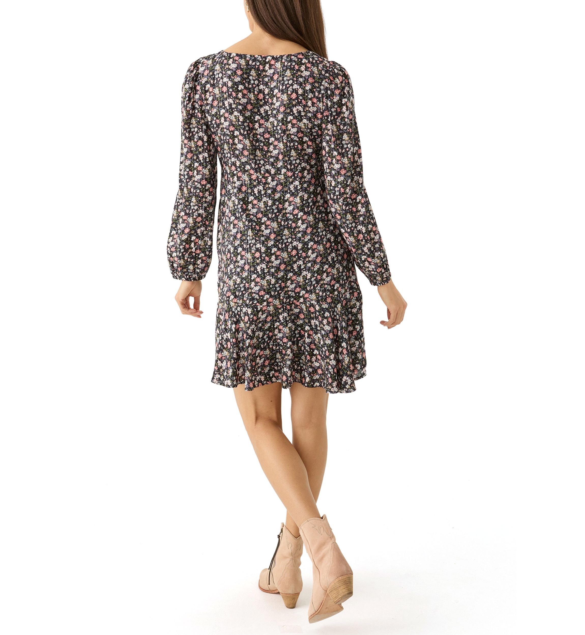 Womens Long Sleeve Printed Flouncey Mini Dress