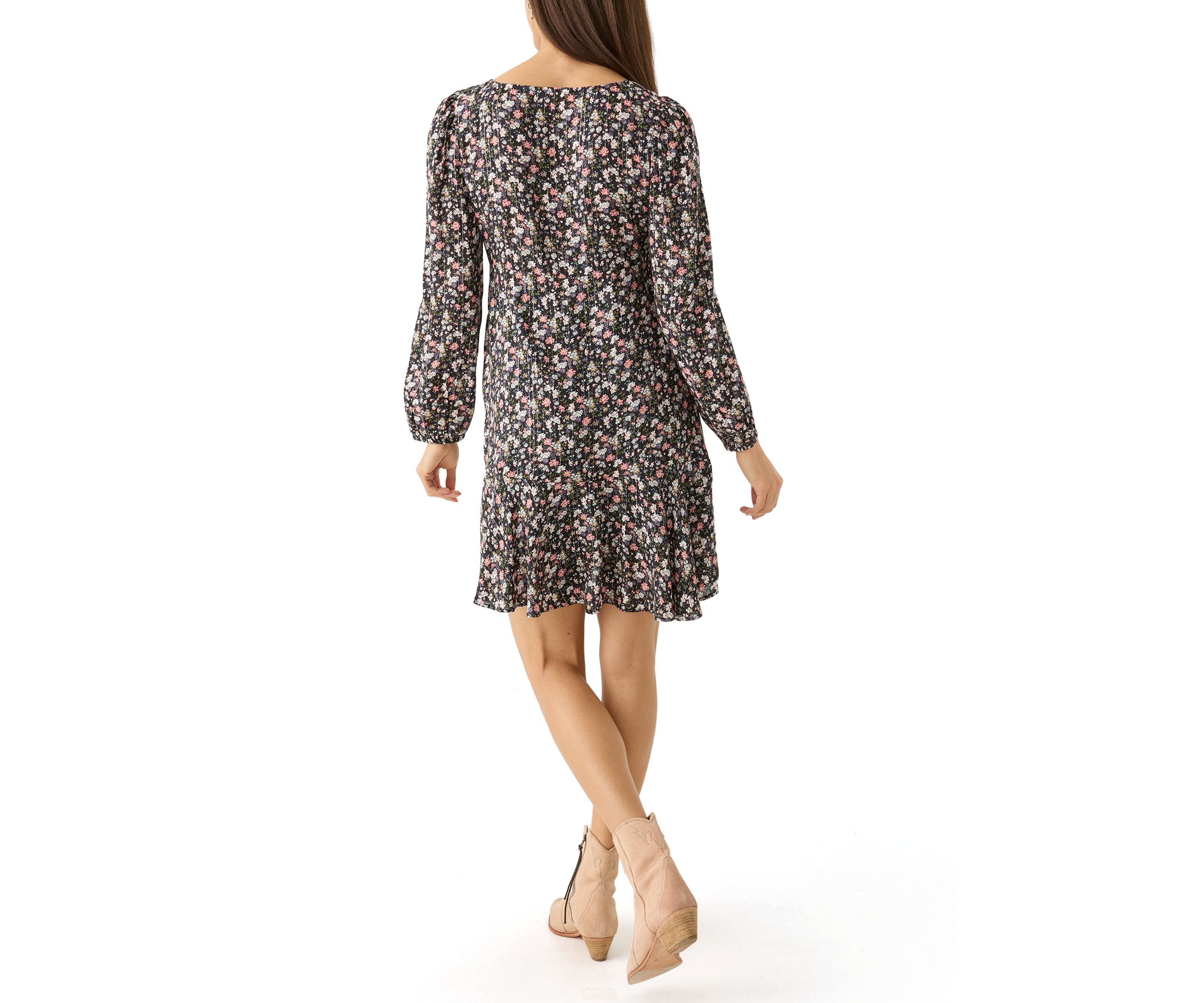 Womens Long Sleeve Printed Flouncey Mini Dress