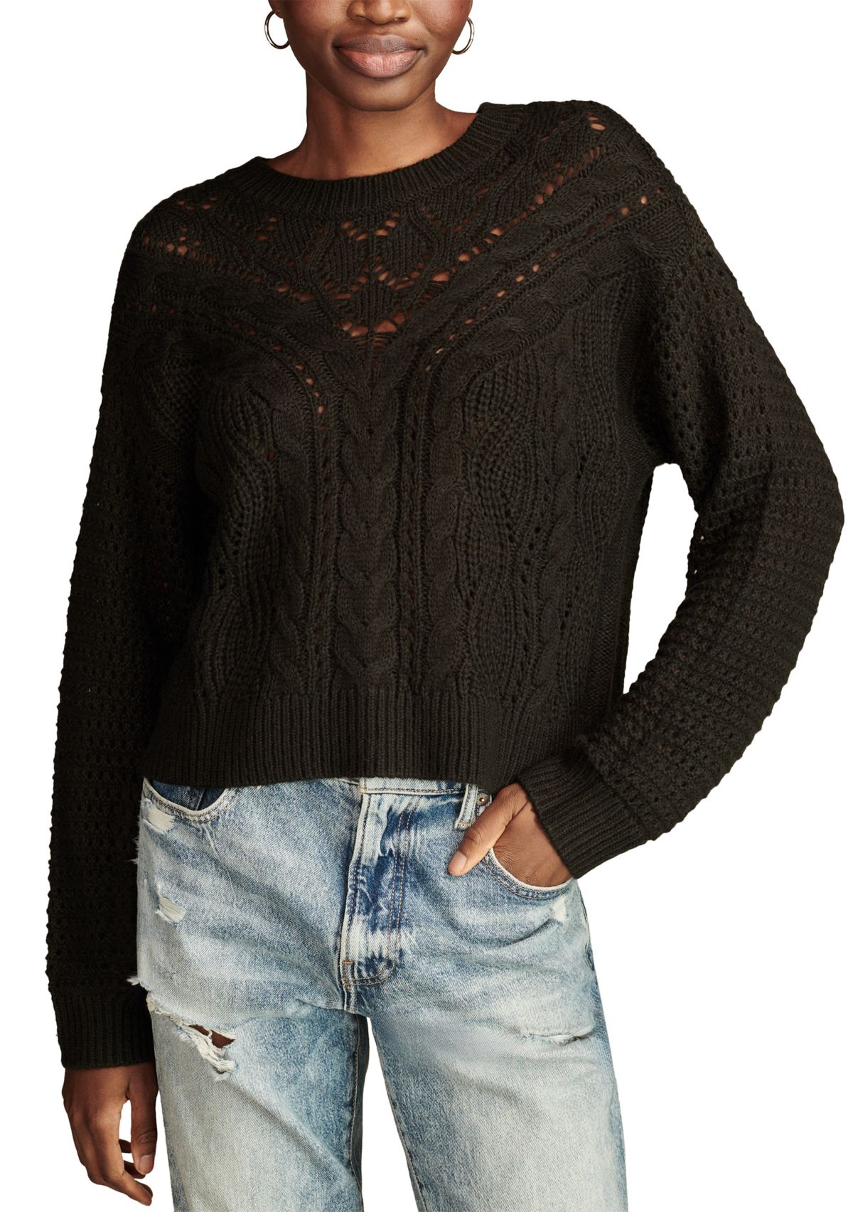 Womens Pointelle Crew Sweater 