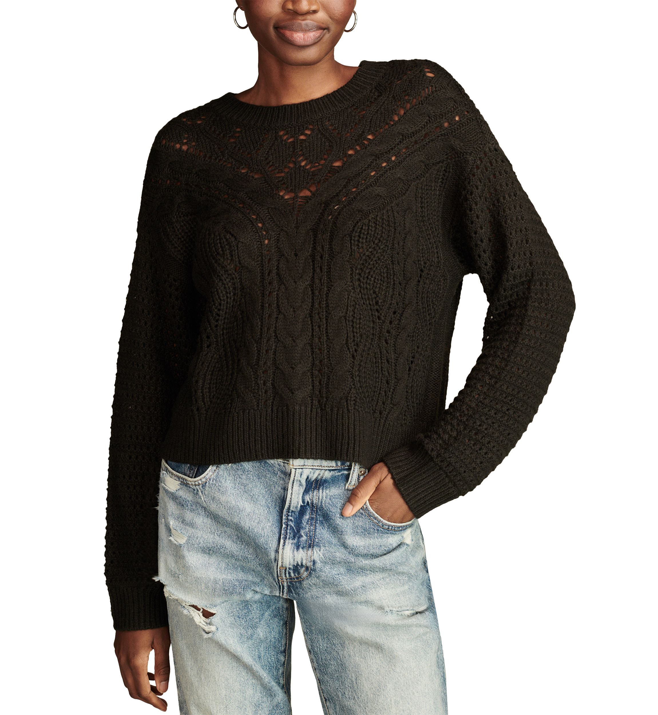 Womens Pointelle Crew Sweater 
