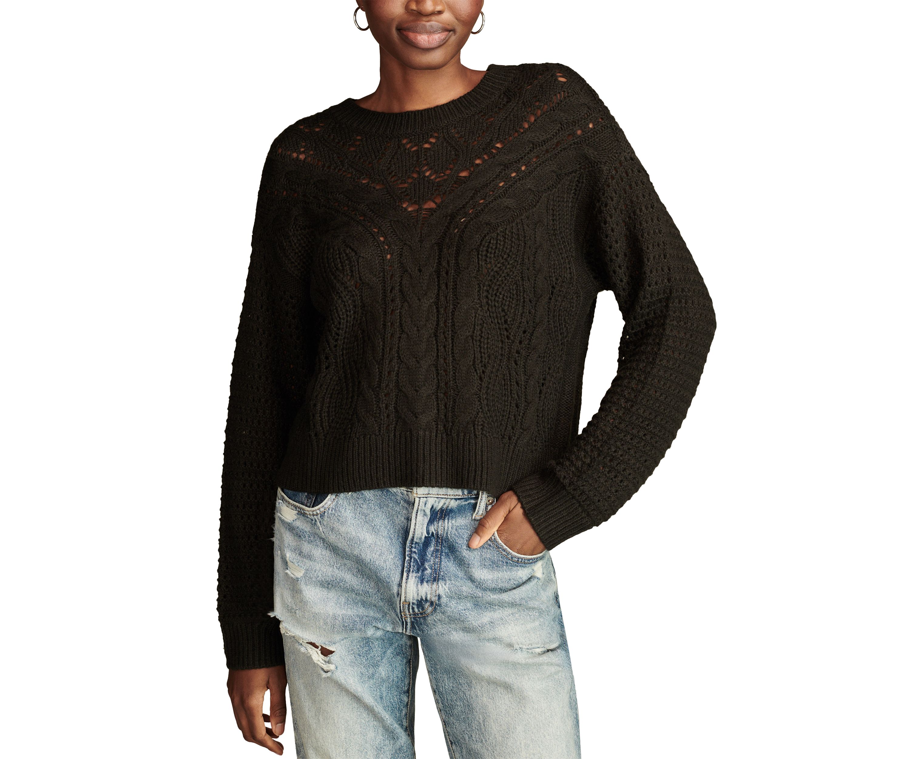 Womens Pointelle Crew Sweater 