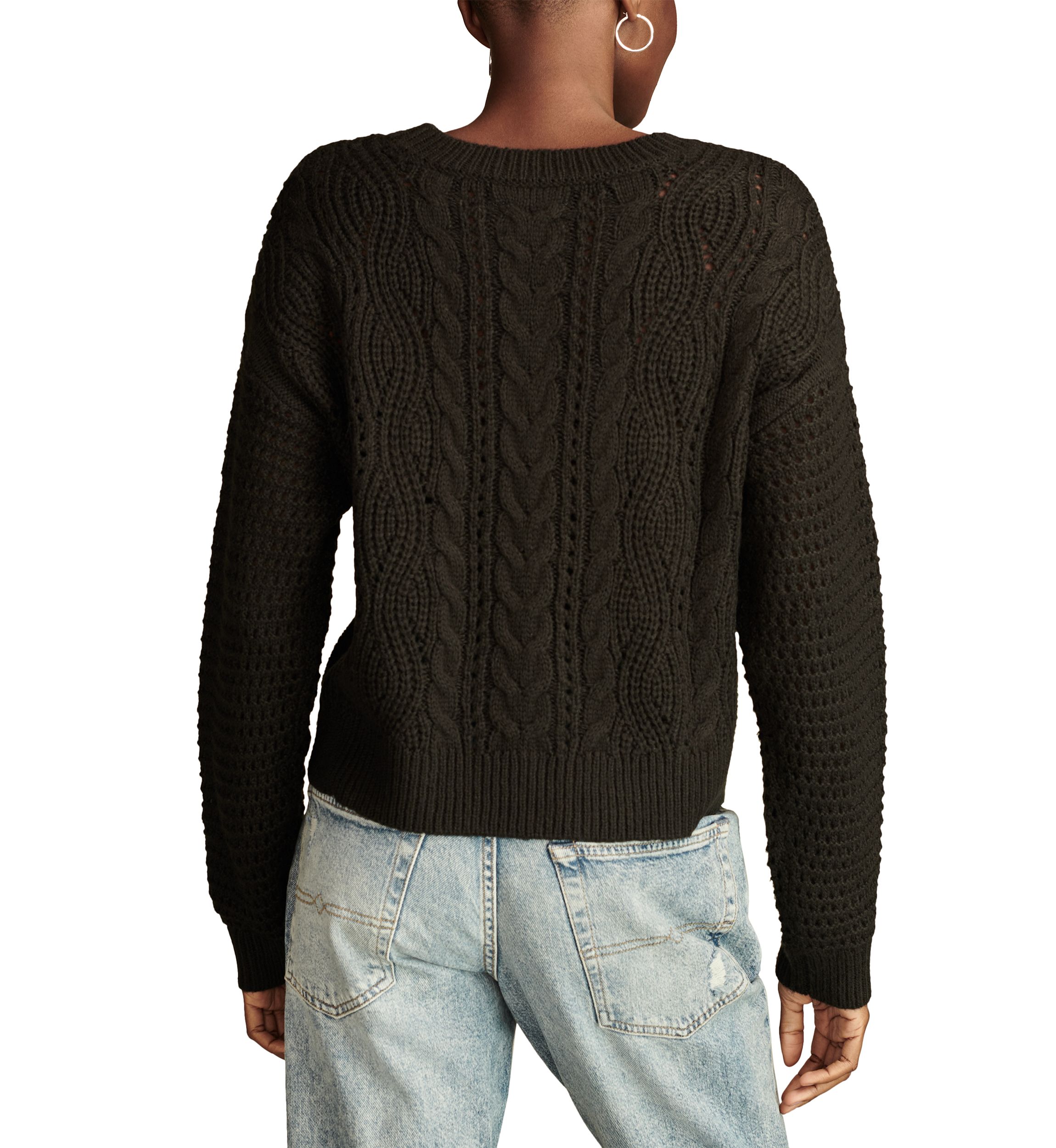 Womens Pointelle Crew Sweater 