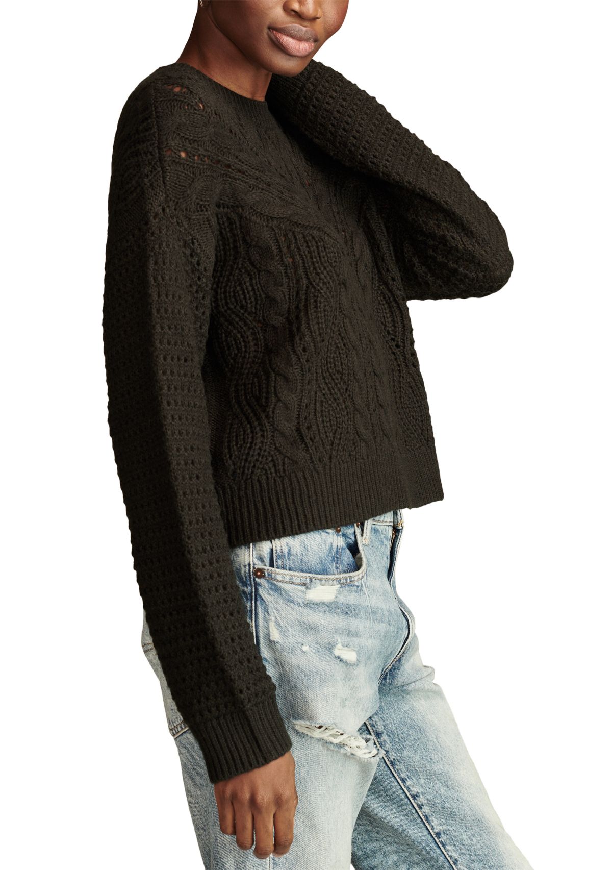 Womens Pointelle Crew Sweater 