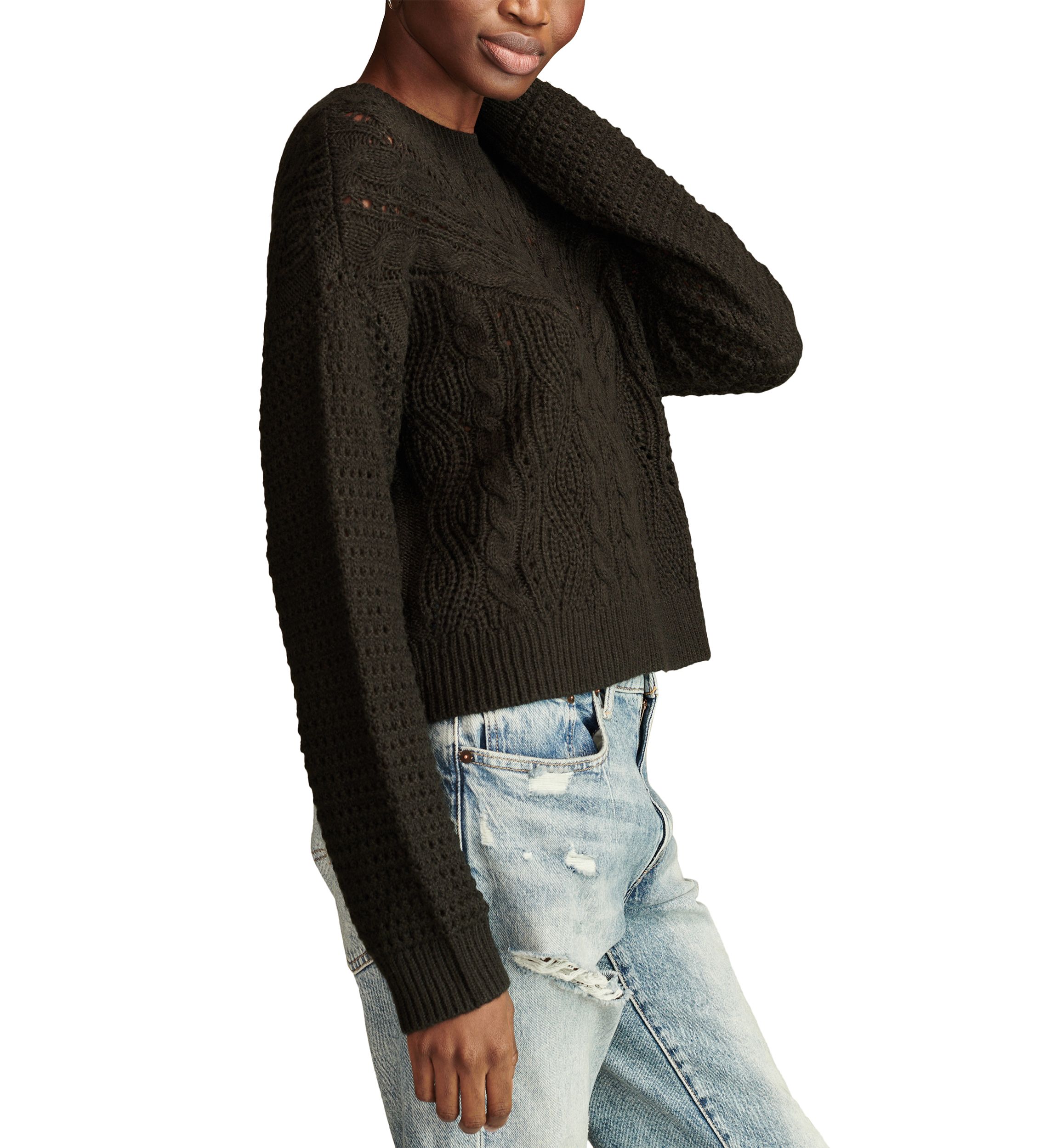 Womens Pointelle Crew Sweater 