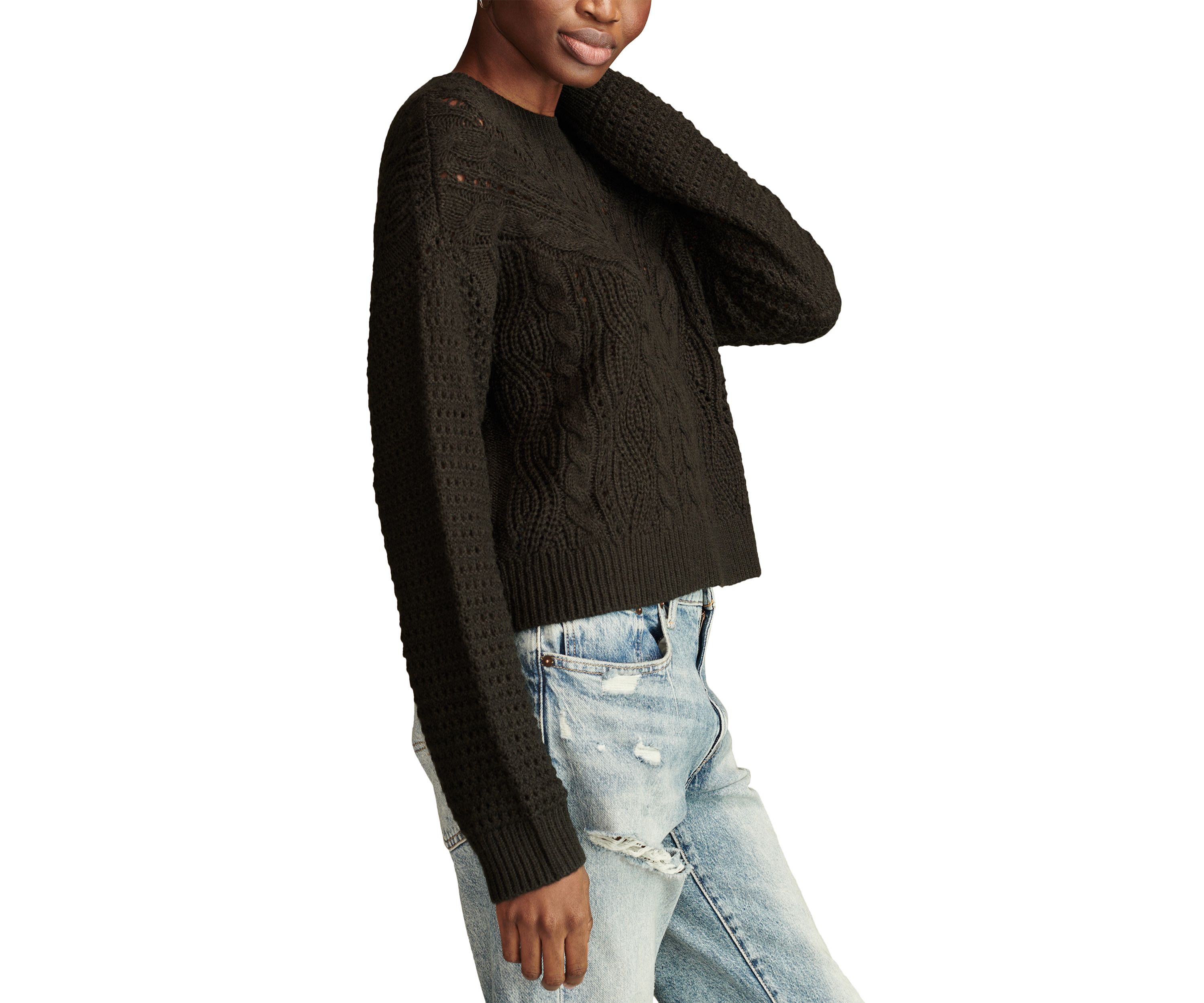 Womens Pointelle Crew Sweater 