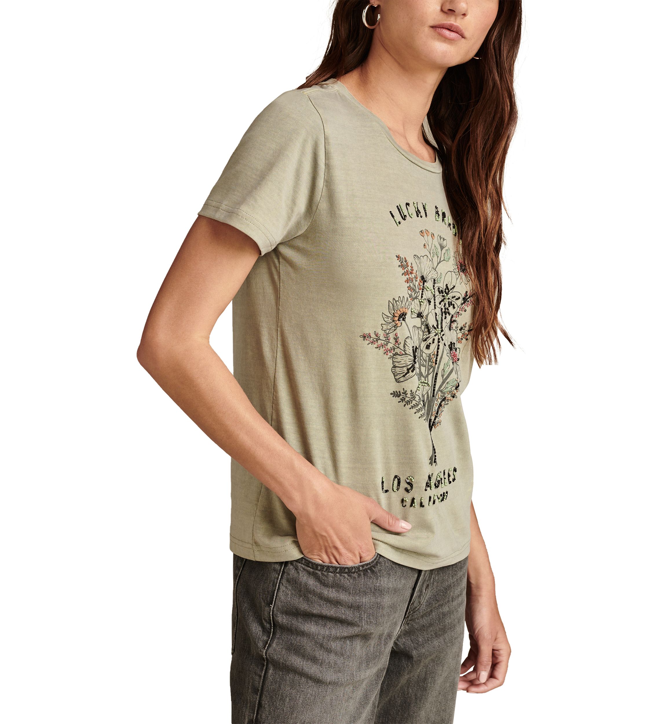 Womens Embellished Floral Graphic T-Shirt
