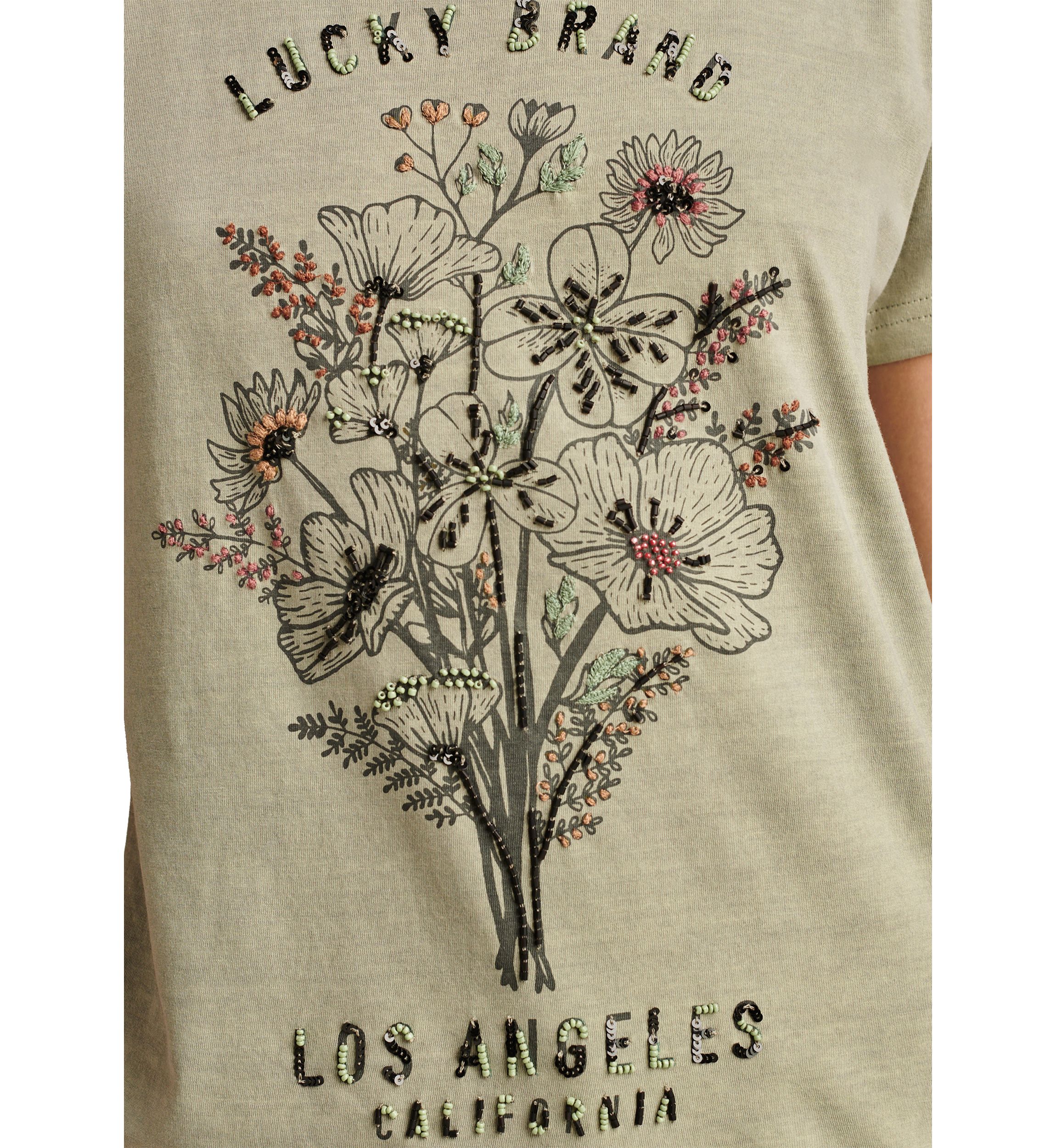 Womens Embellished Floral Graphic T-Shirt