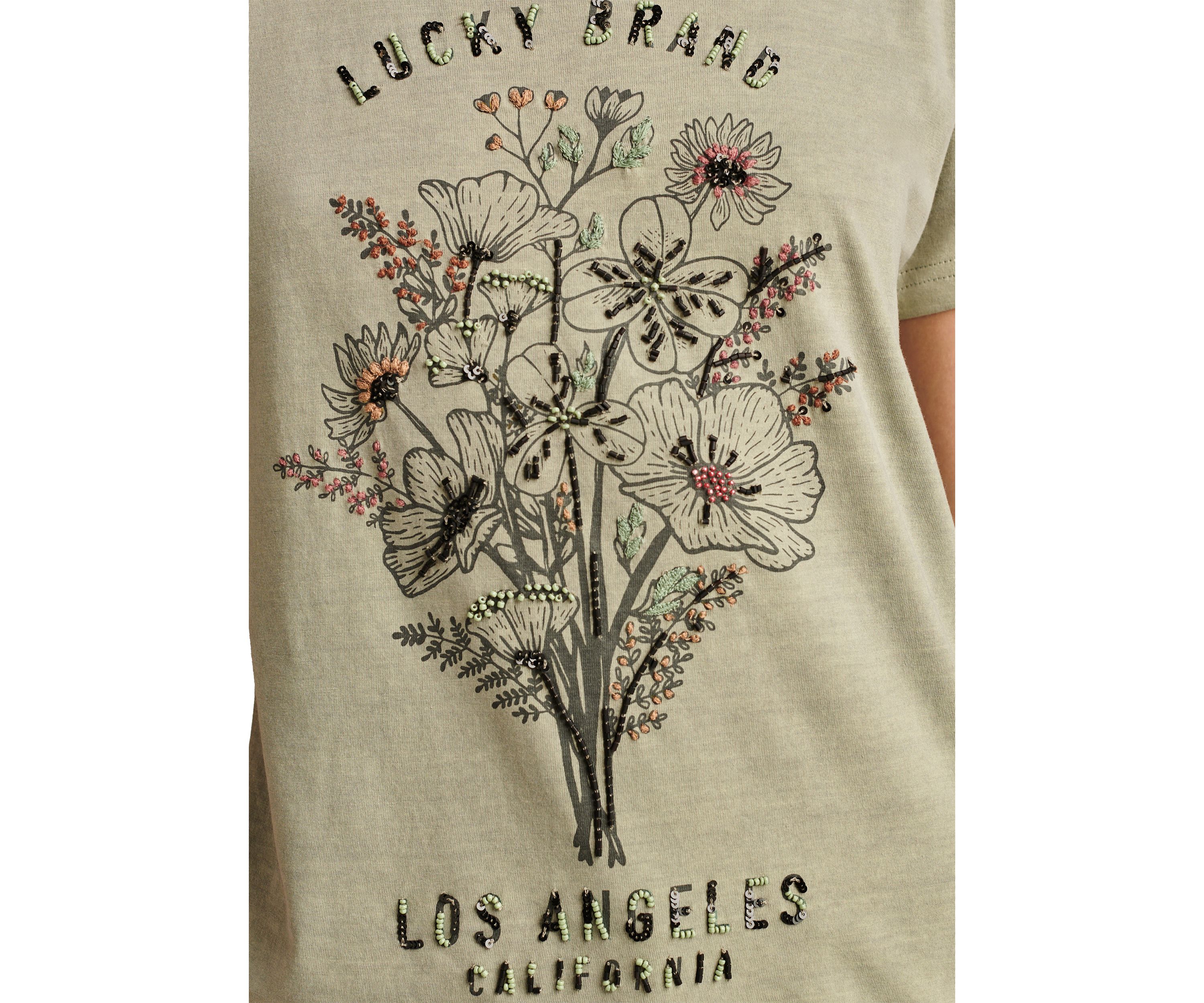 Womens Embellished Floral Graphic T-Shirt