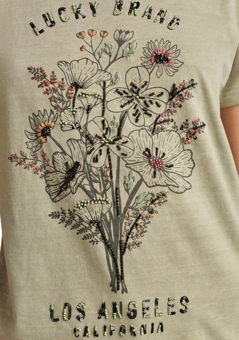 Womens Embellished Floral Graphic T-Shirt