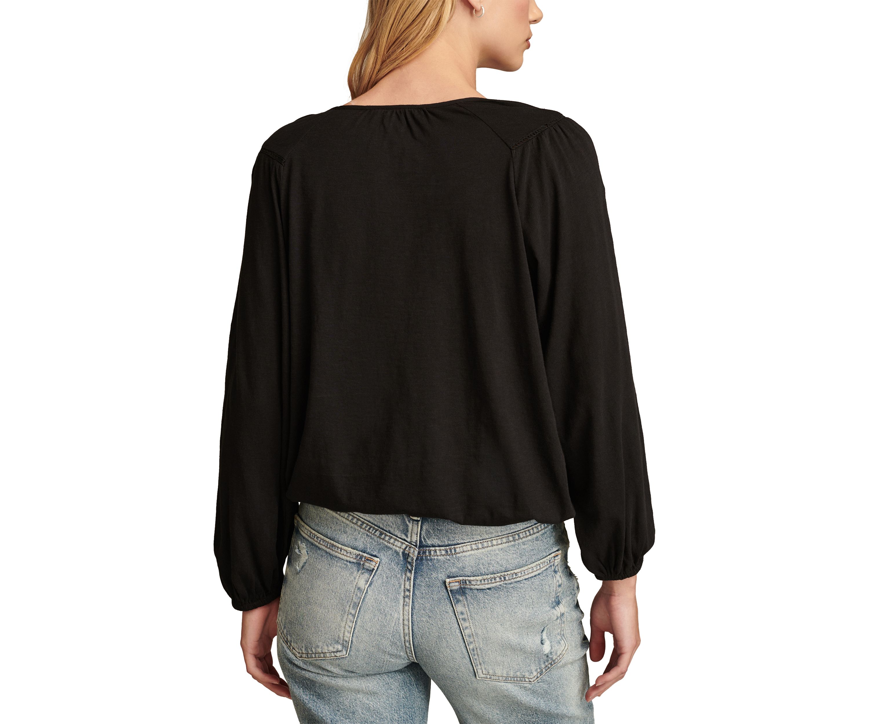 Womens Contrast Embroidered Peasant Top