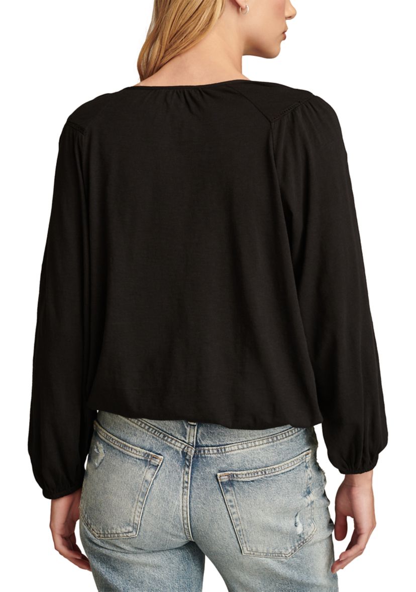 Womens Contrast Embroidered Peasant Top