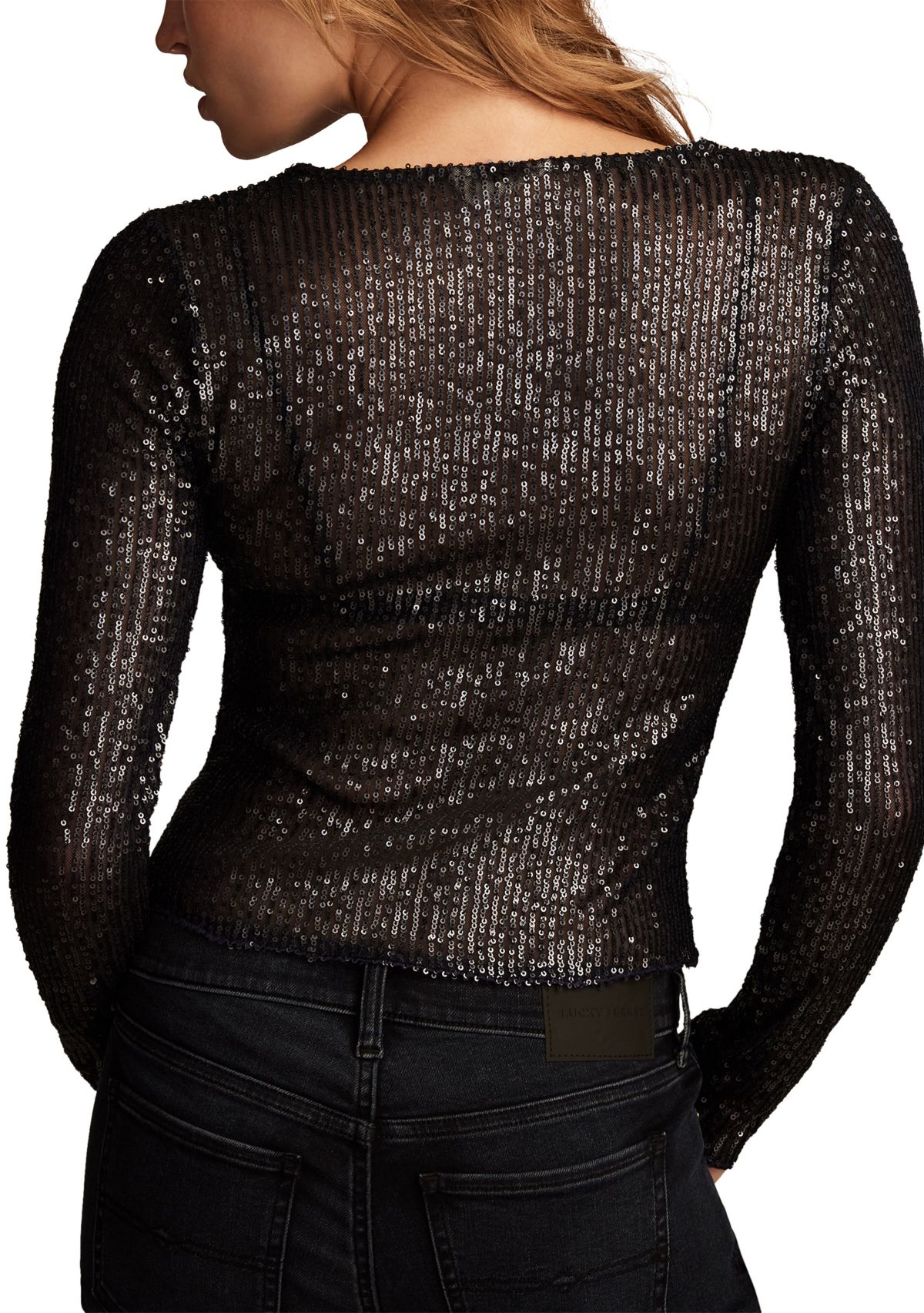 Womens Long Sleeve Sequin Layering Top 