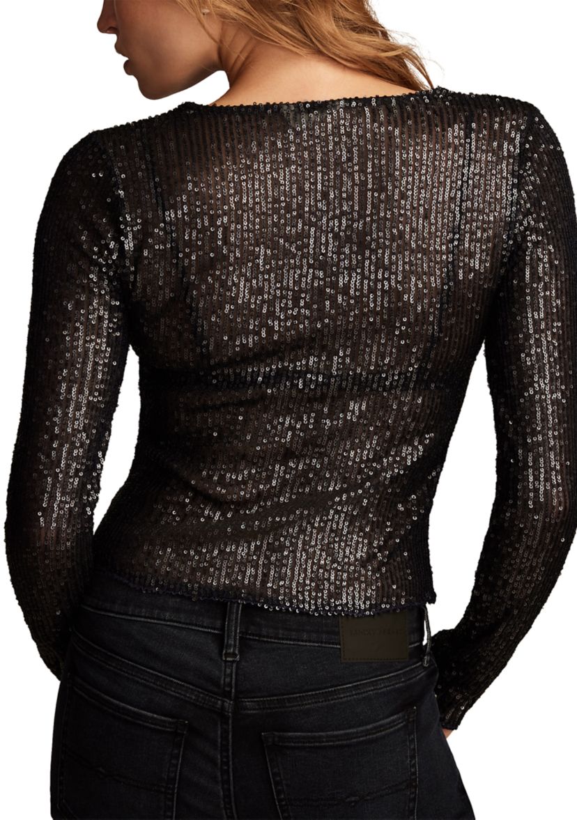Womens Long Sleeve Sequin Layering Top 