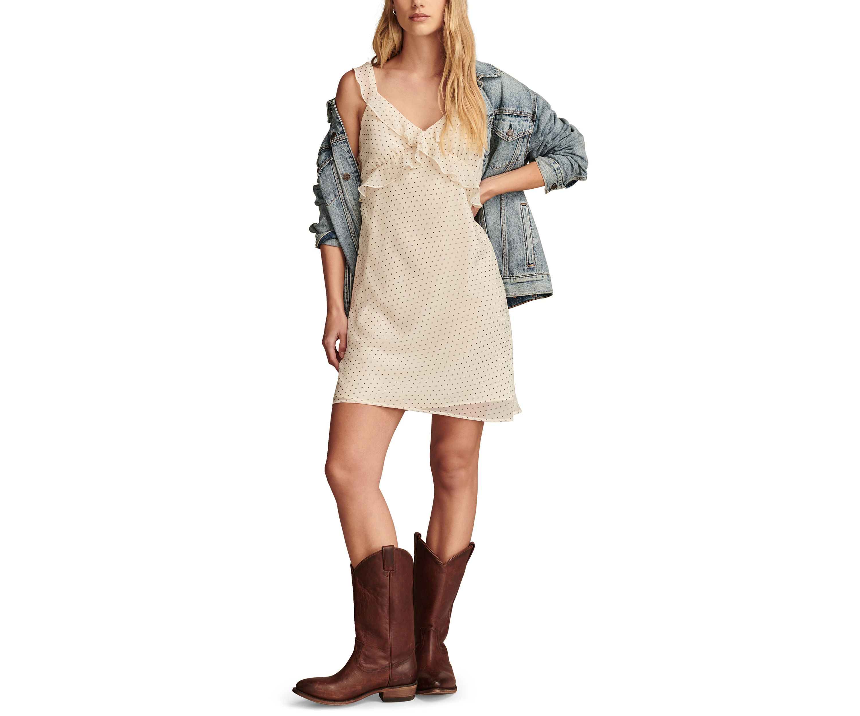Womens Polka Dot Ruffle Mini Dress