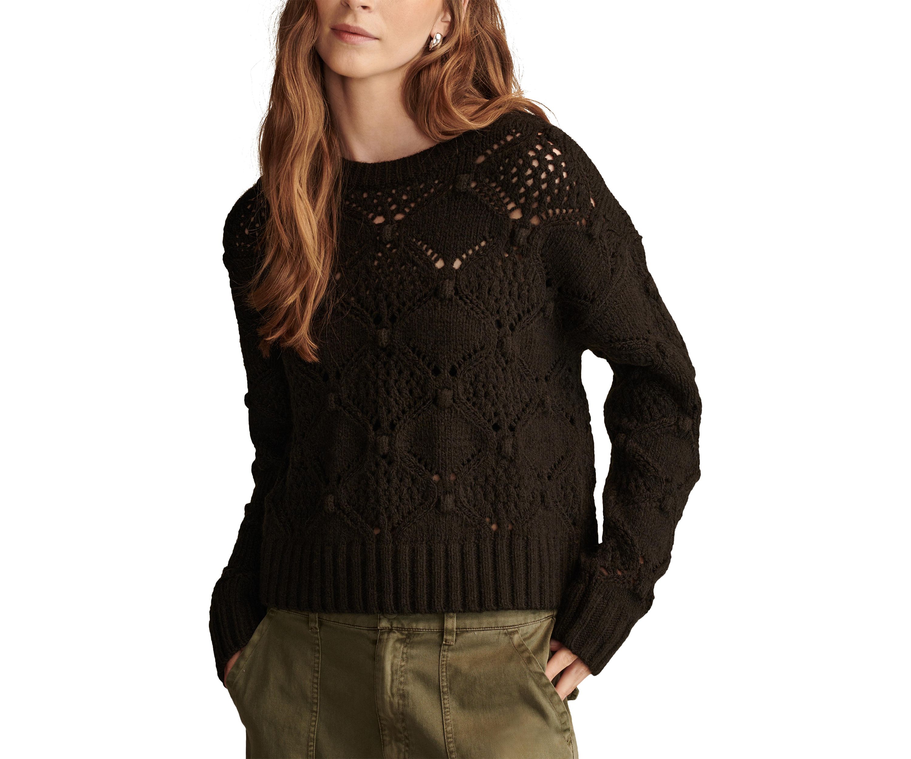 Bobble Pointelle Crew Neck Pullover Sweater