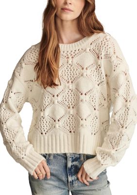 Lucky Brand Women's Bobble Pointelle Crew Neck Pullover Sweater, XL