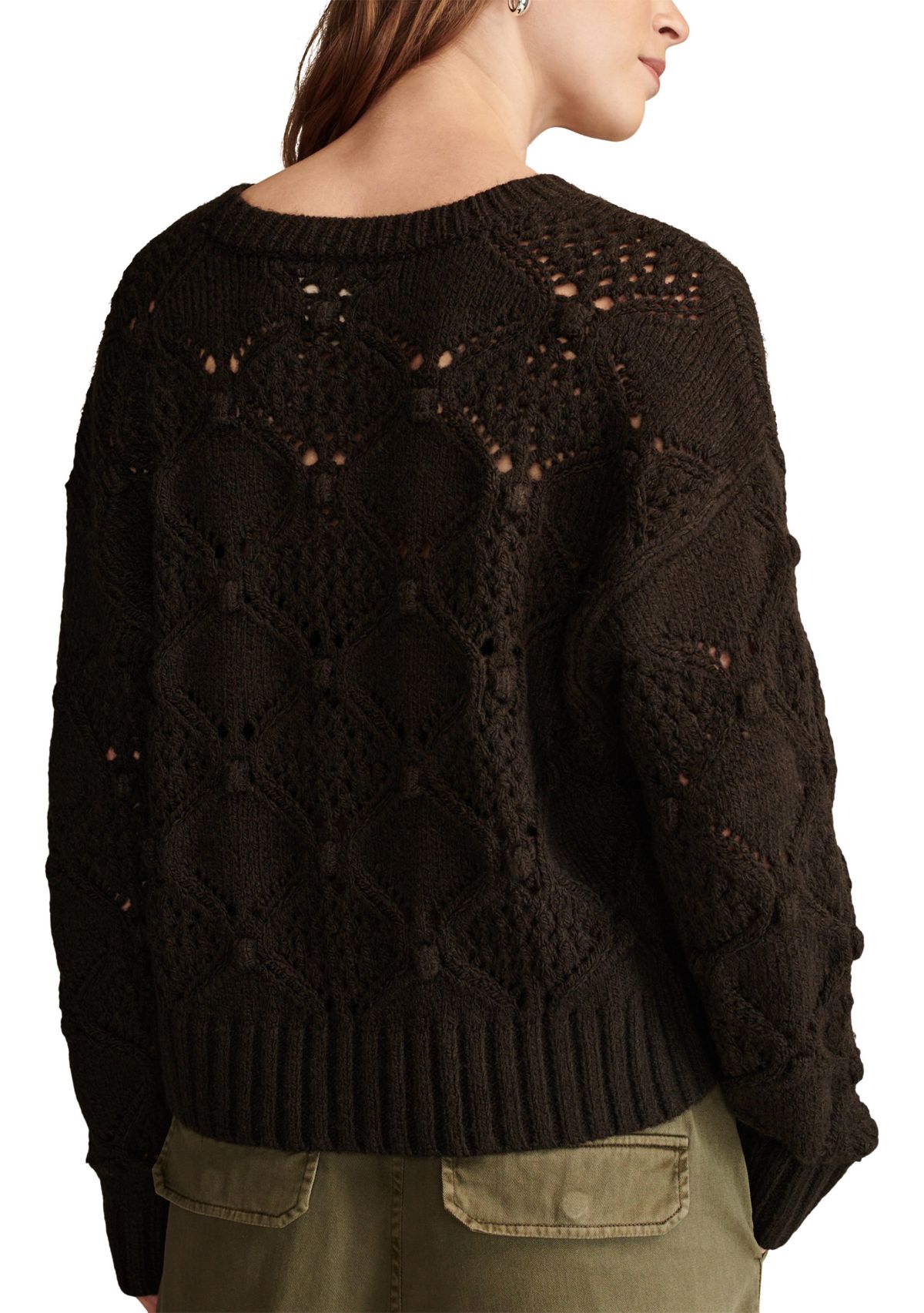 Bobble Pointelle Crew Neck Pullover Sweater