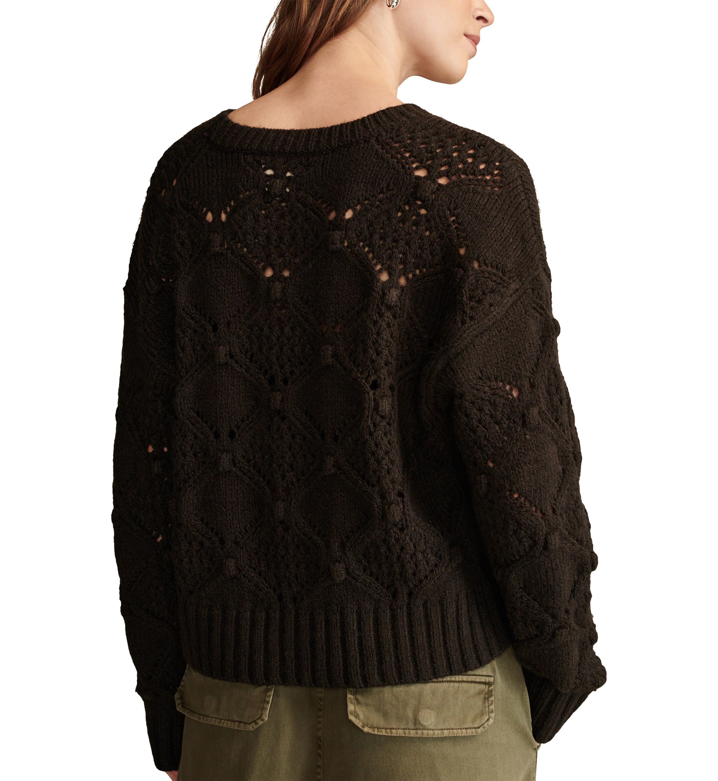 Bobble Pointelle Crew Neck Pullover Sweater
