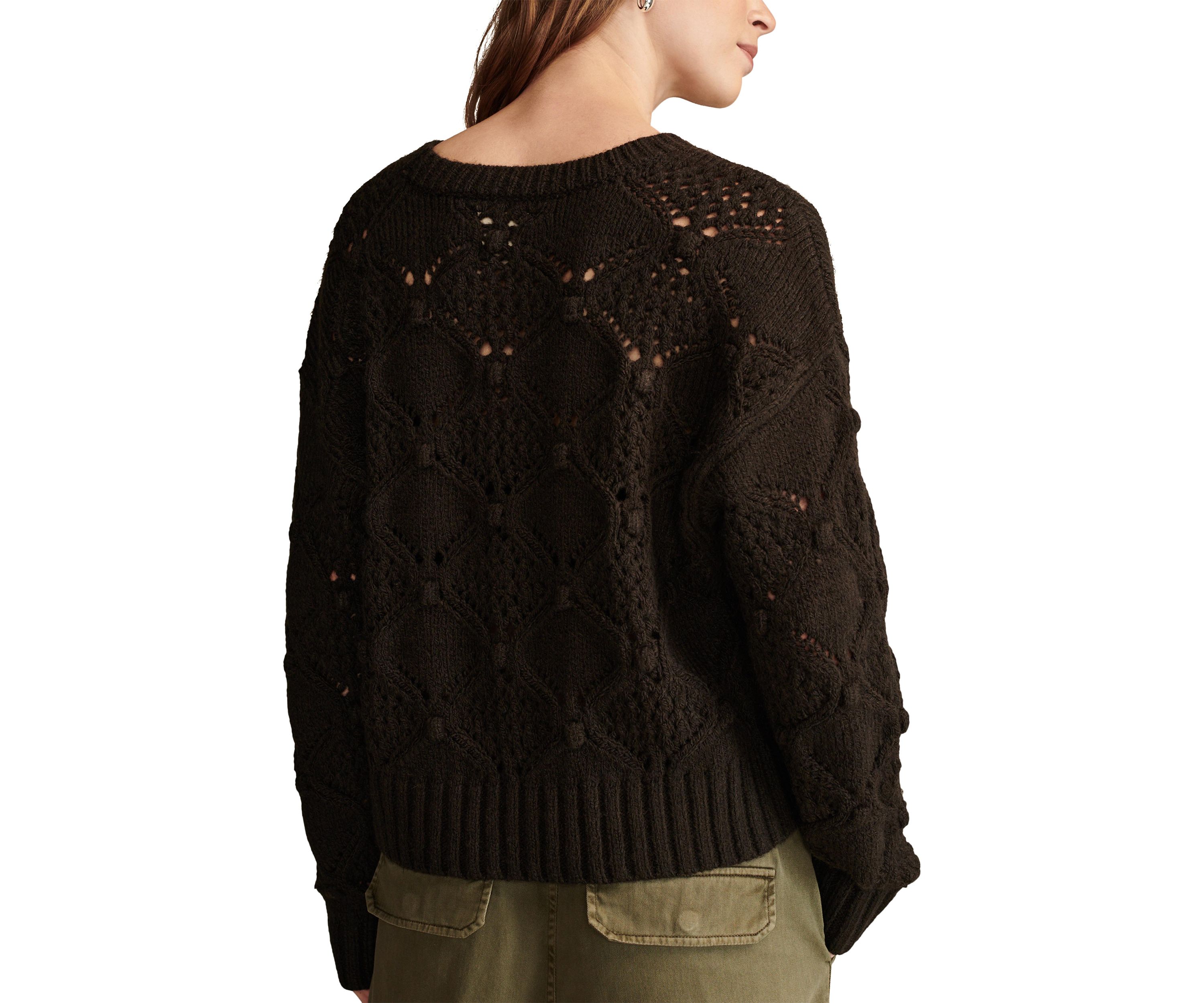 Bobble Pointelle Crew Neck Pullover Sweater