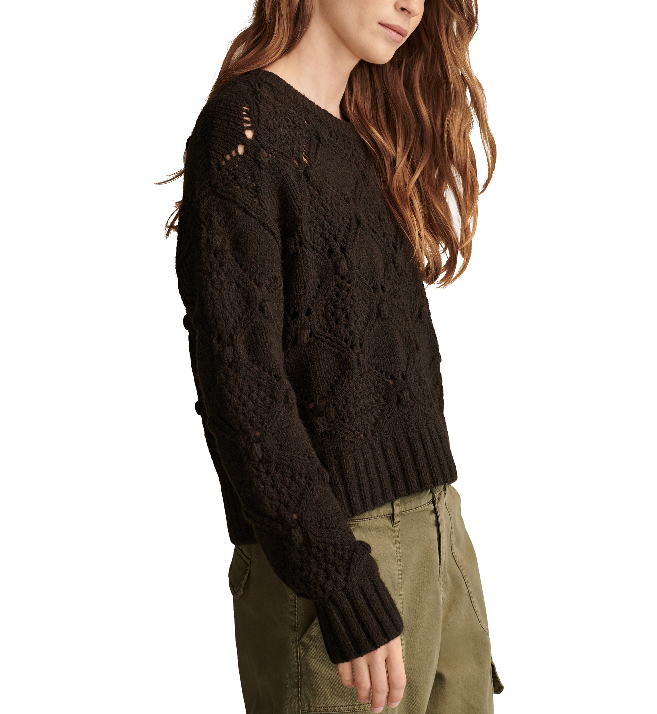 Bobble Pointelle Crew Neck Pullover Sweater
