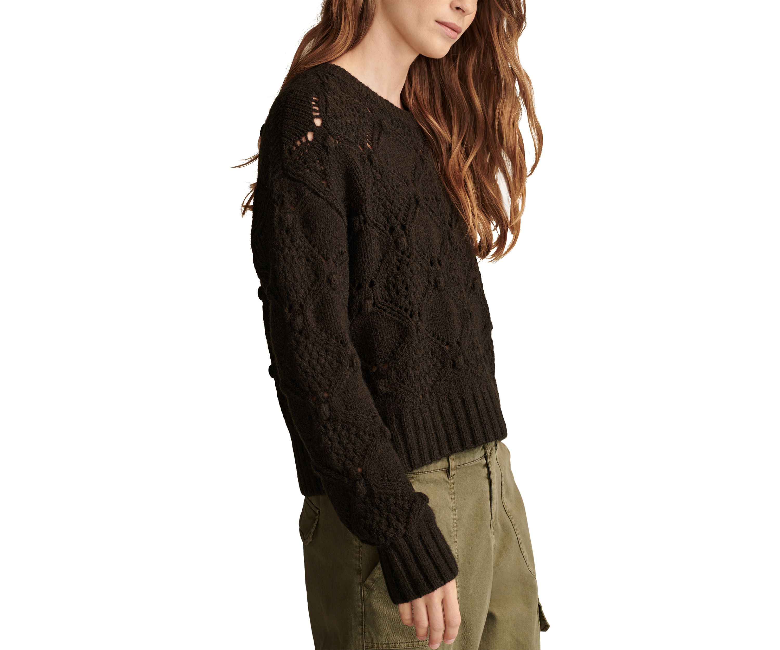 Bobble Pointelle Crew Neck Pullover Sweater
