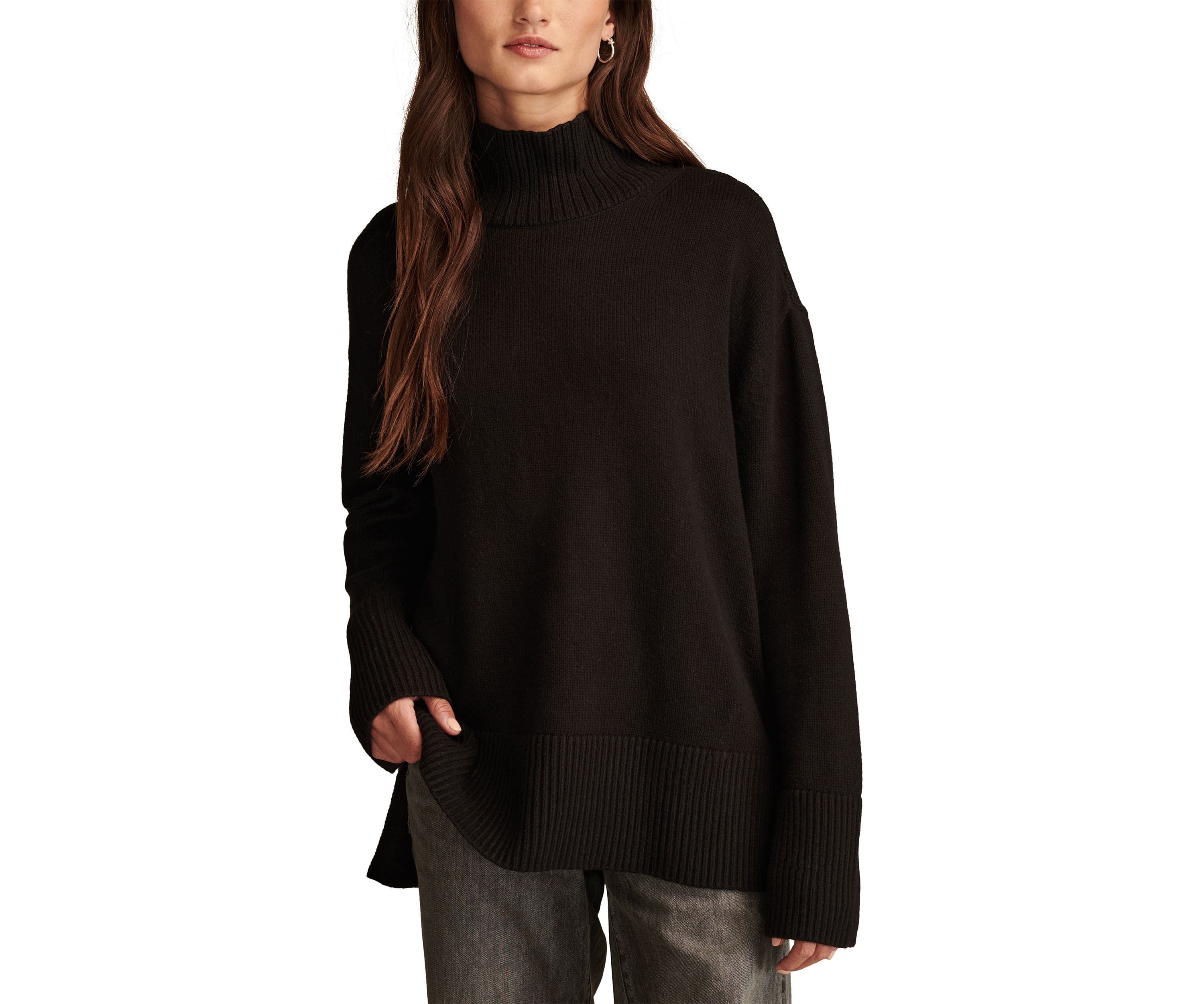 Side Slit Mock Neck Pullover Tunic Sweater