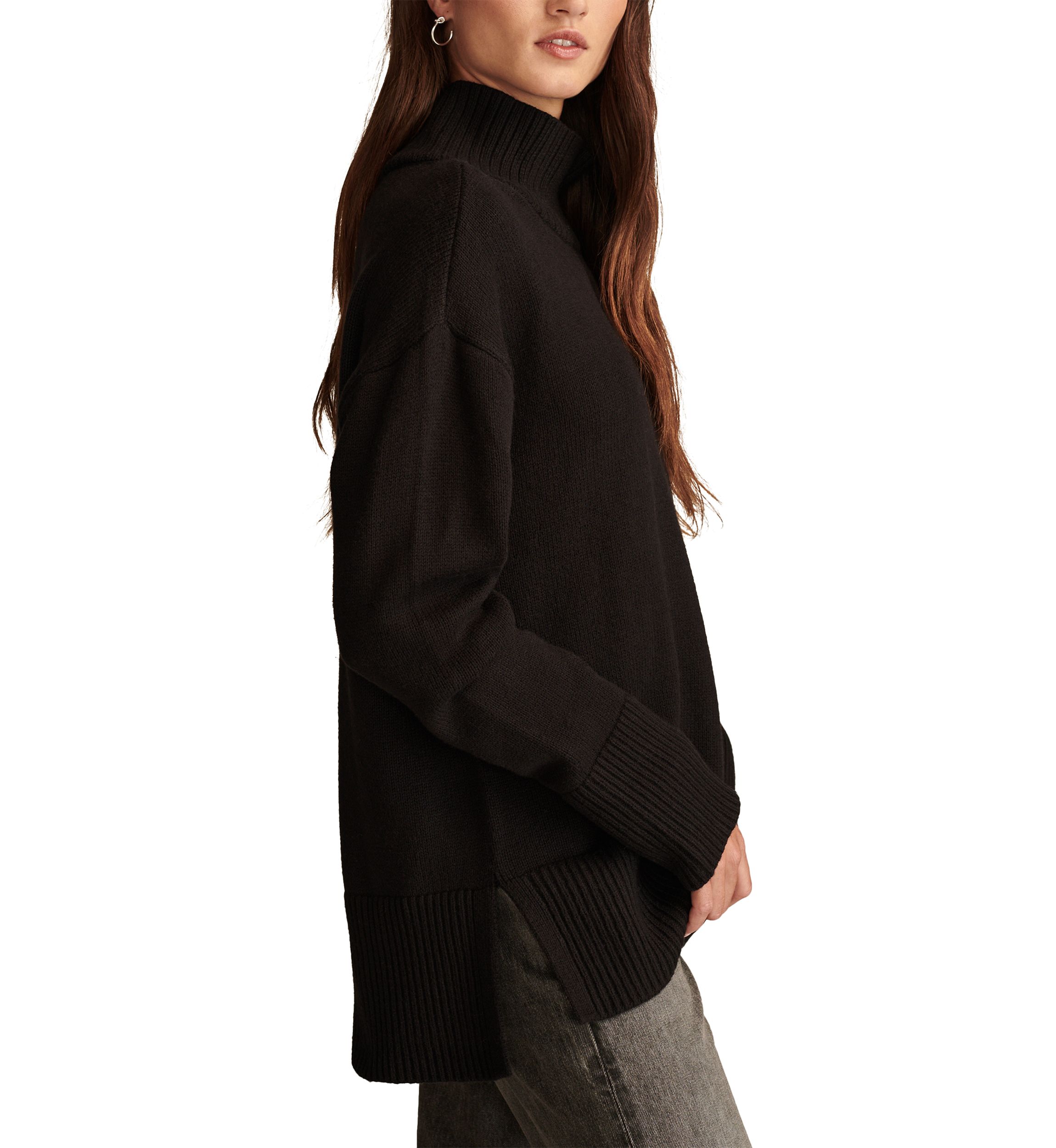 Side Slit Mock Neck Pullover Tunic Sweater