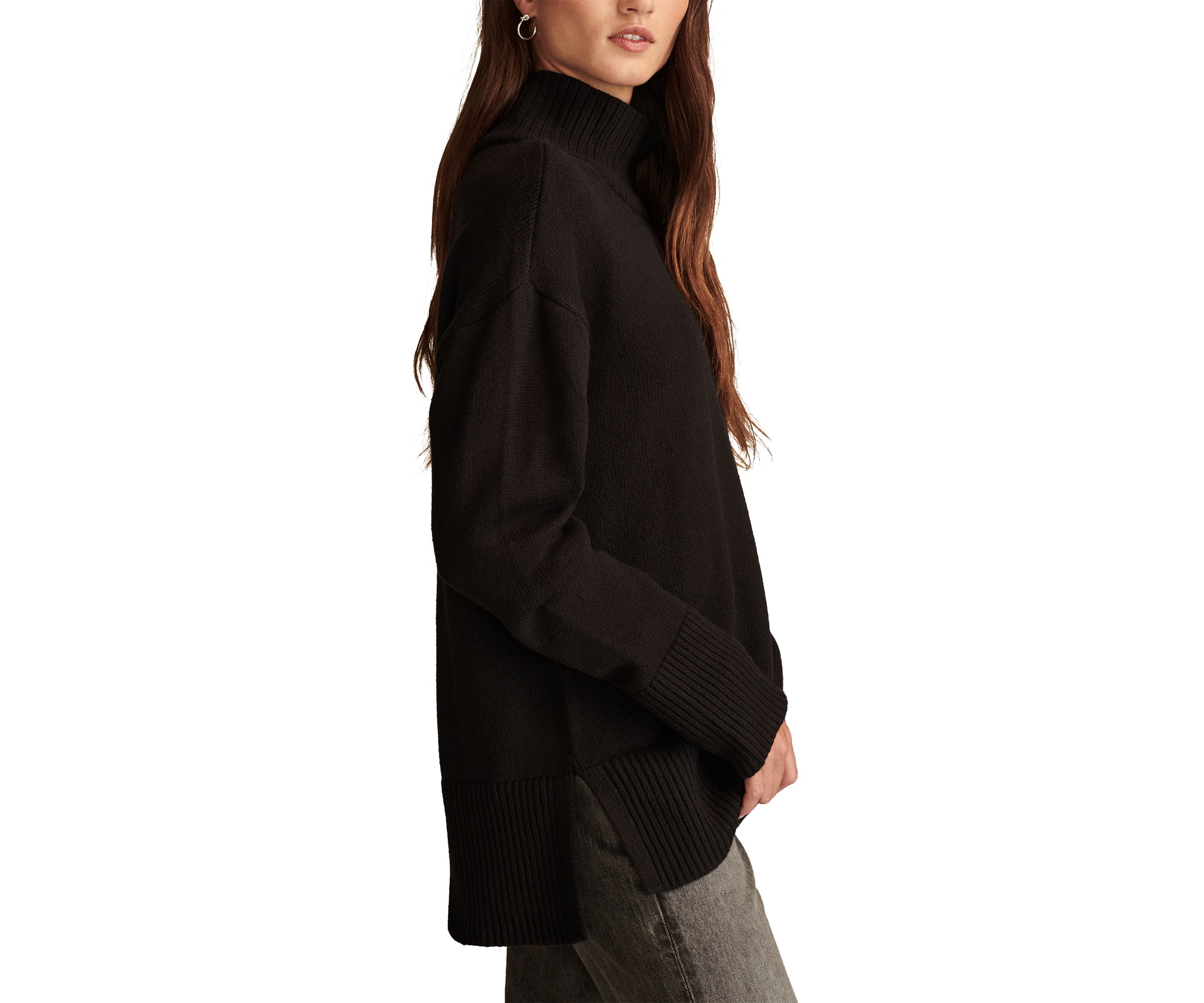 Side Slit Mock Neck Pullover Tunic Sweater