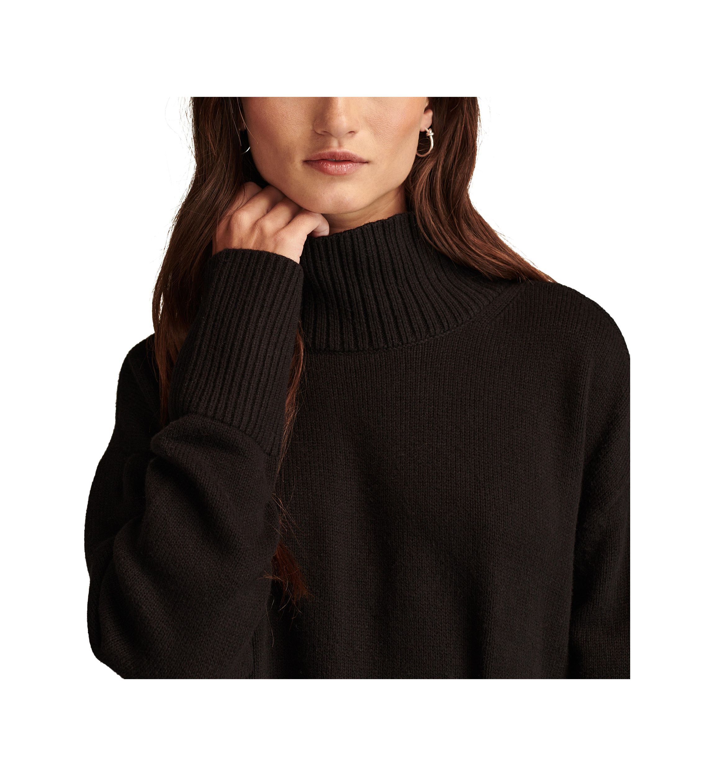 Side Slit Mock Neck Pullover Tunic Sweater