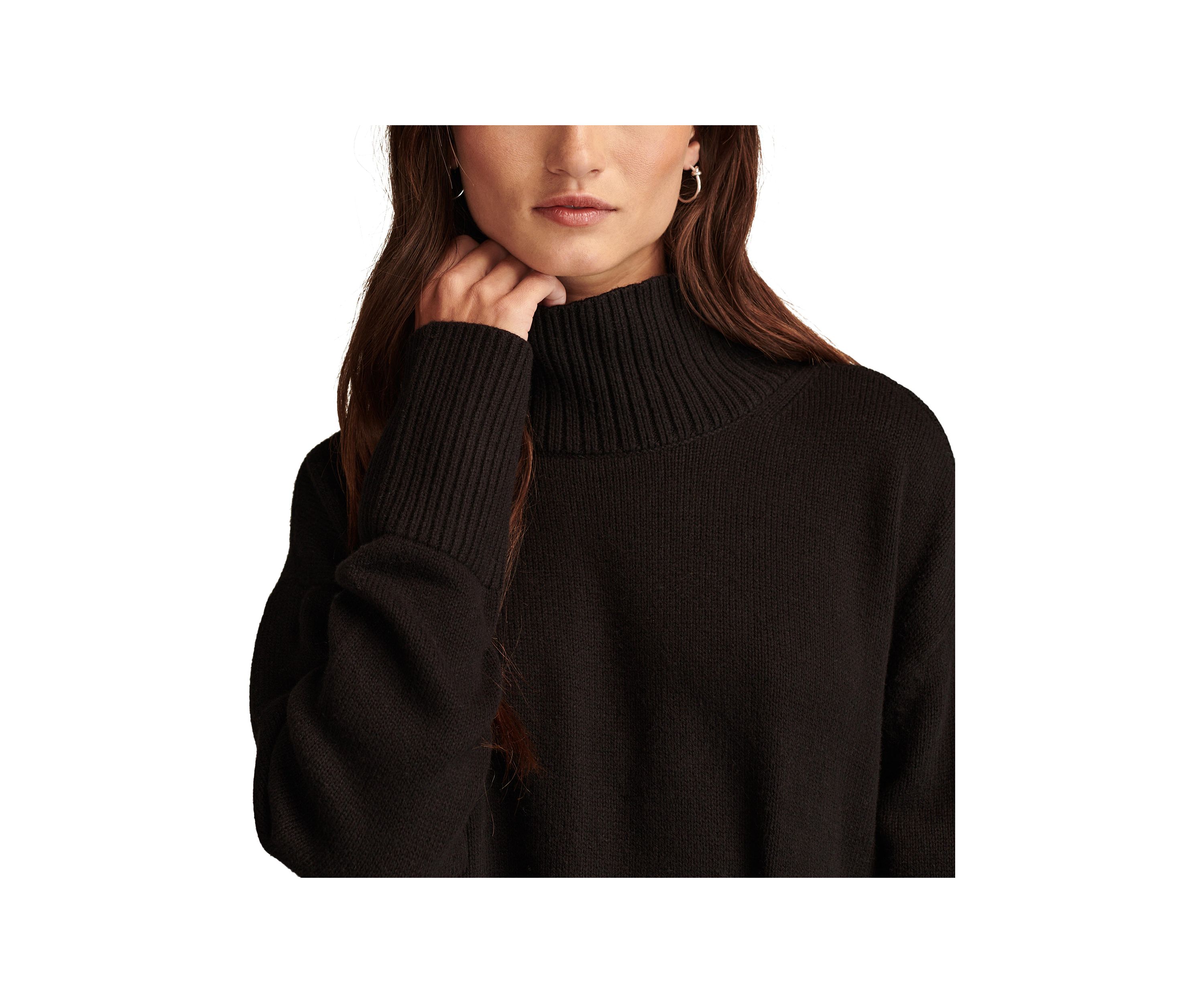 Side Slit Mock Neck Pullover Tunic Sweater