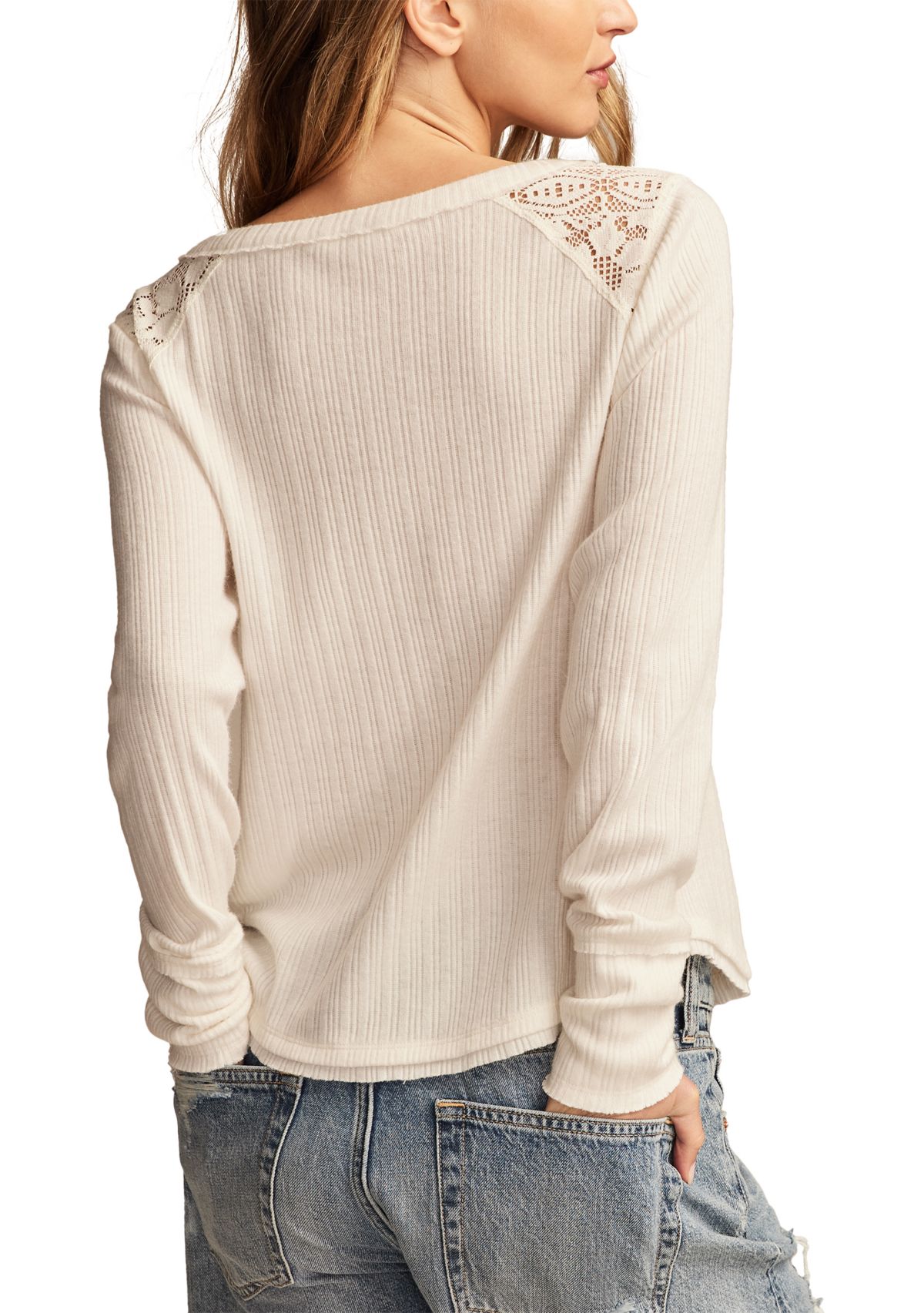 Womens Cloud Lace Mix Henley Shirt 