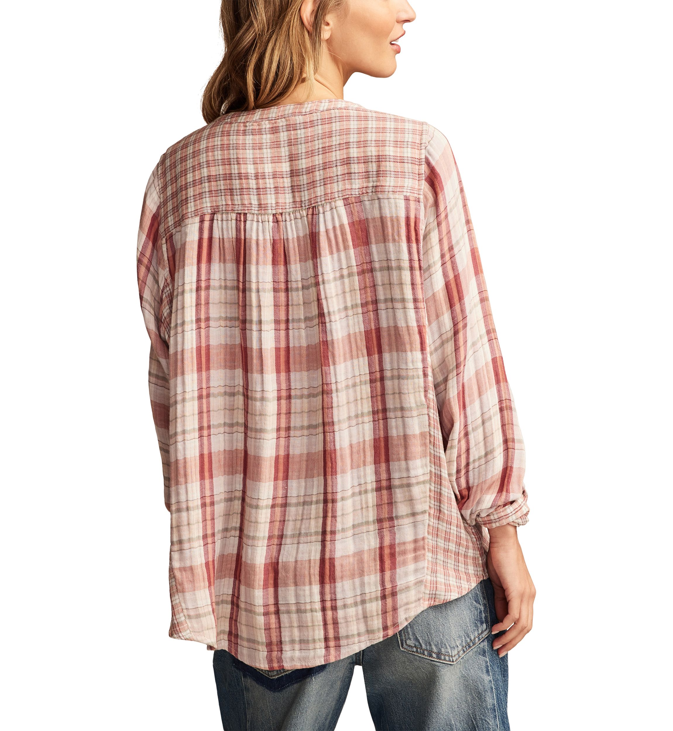 Womens Plaid Mix Button Down Shirt 