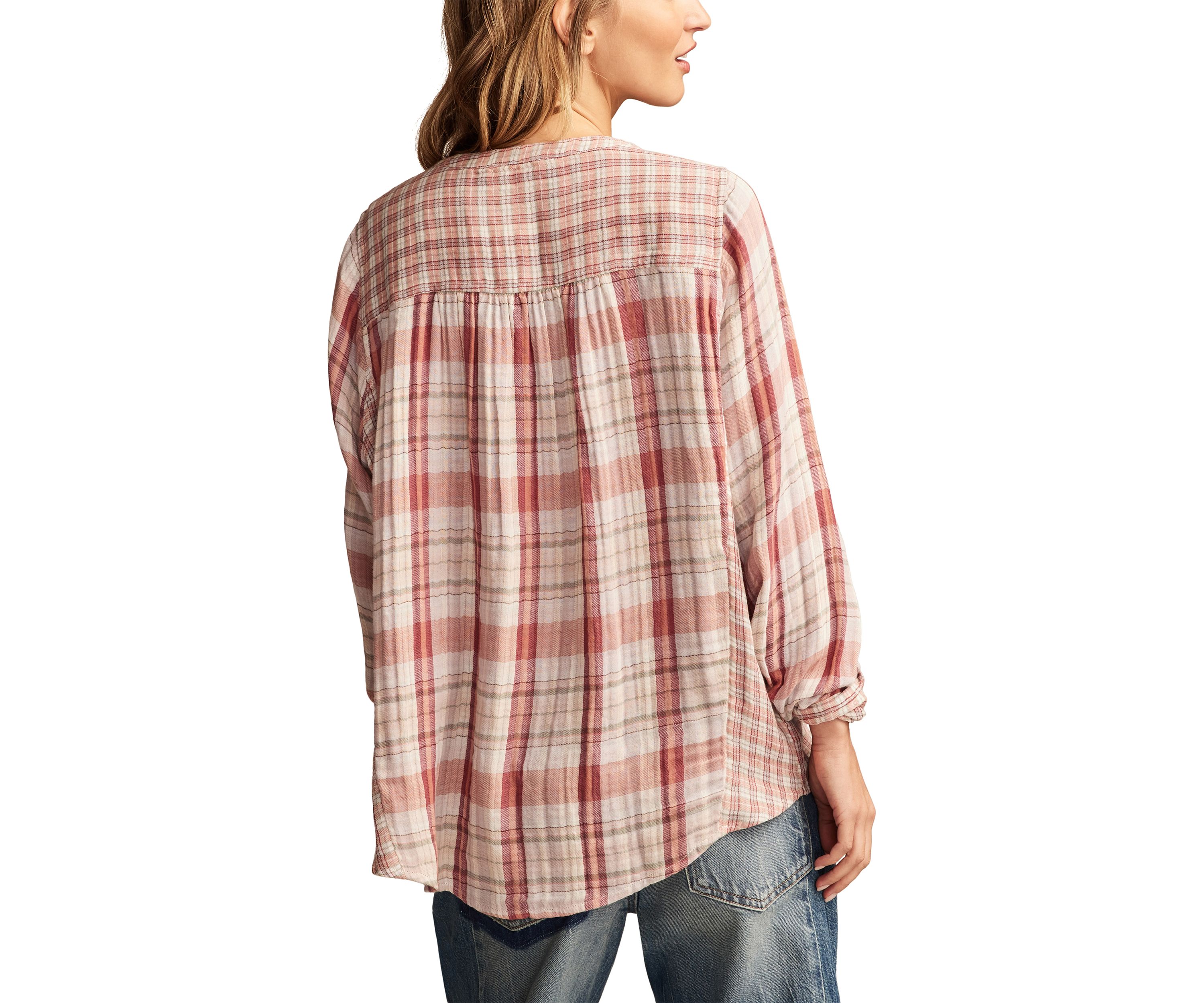 Womens Plaid Mix Button Down Shirt 