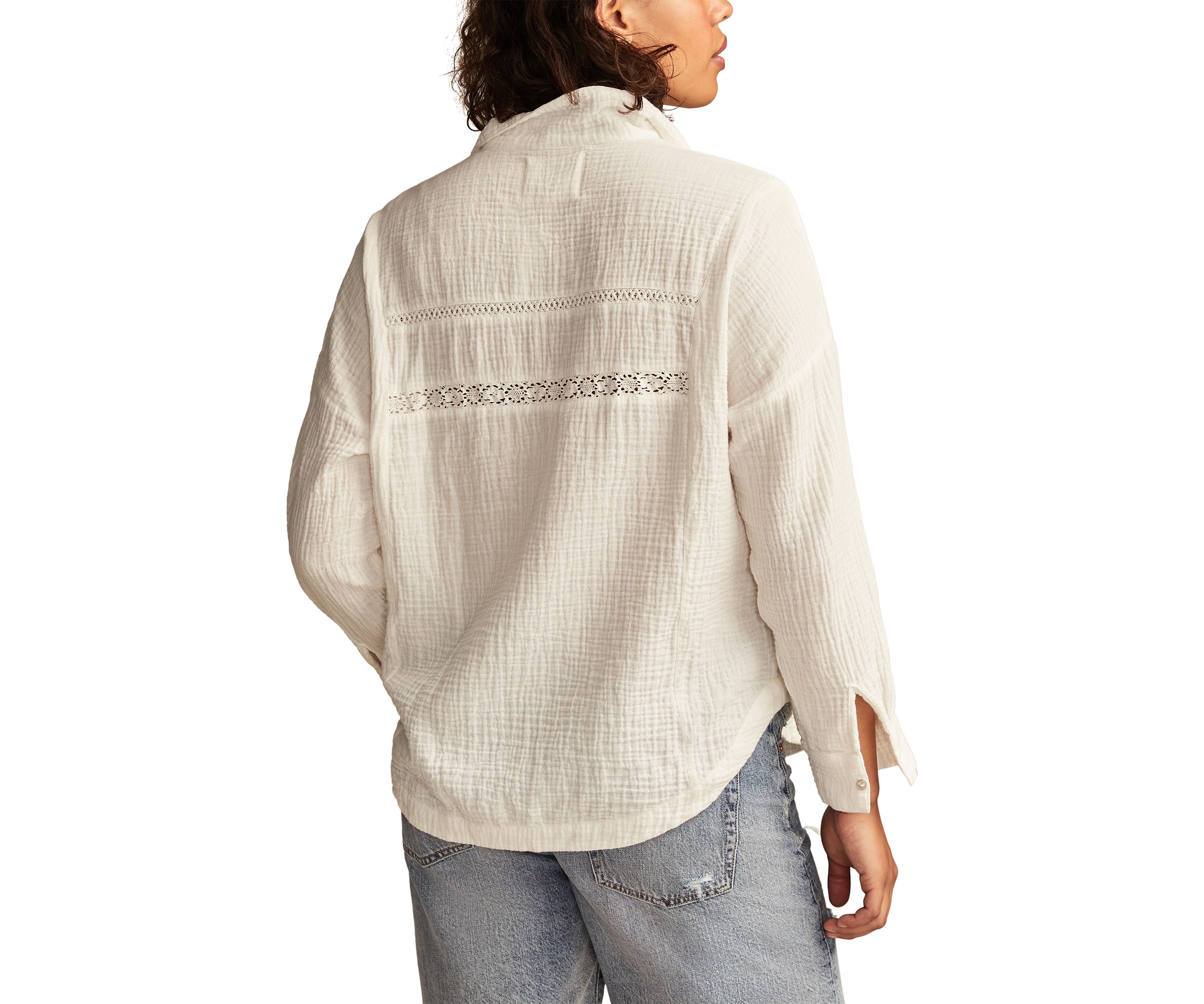 Womens Lace Trim Gauze Shirt 