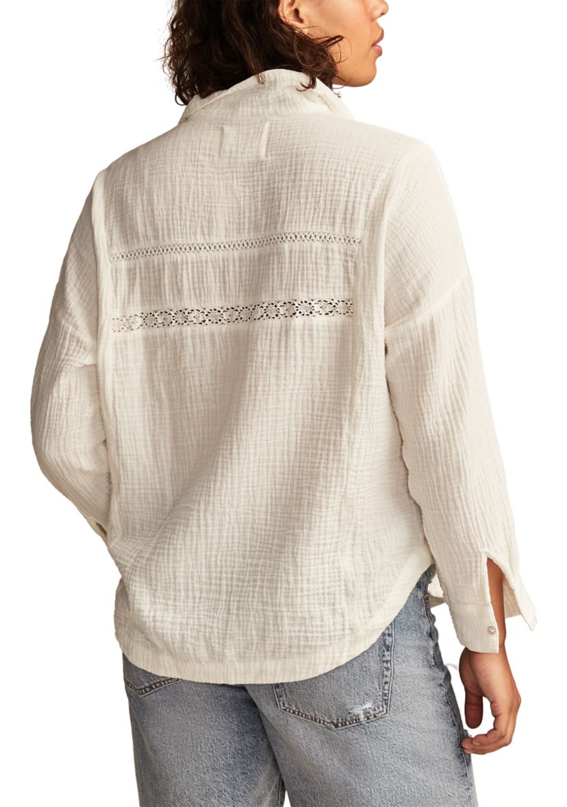 Womens Lace Trim Gauze Shirt 