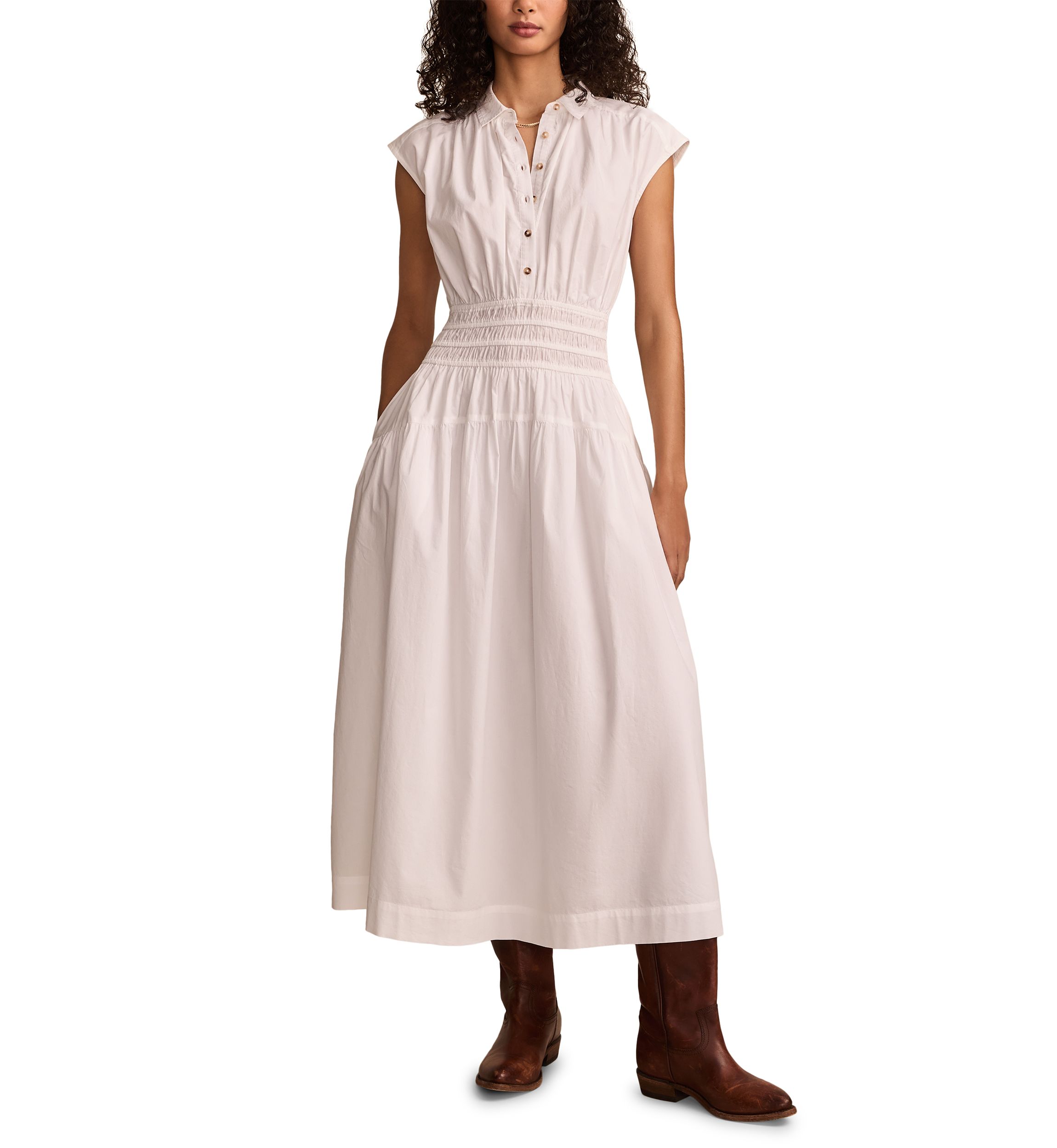 Smocked Drop Waist Midi Dress 