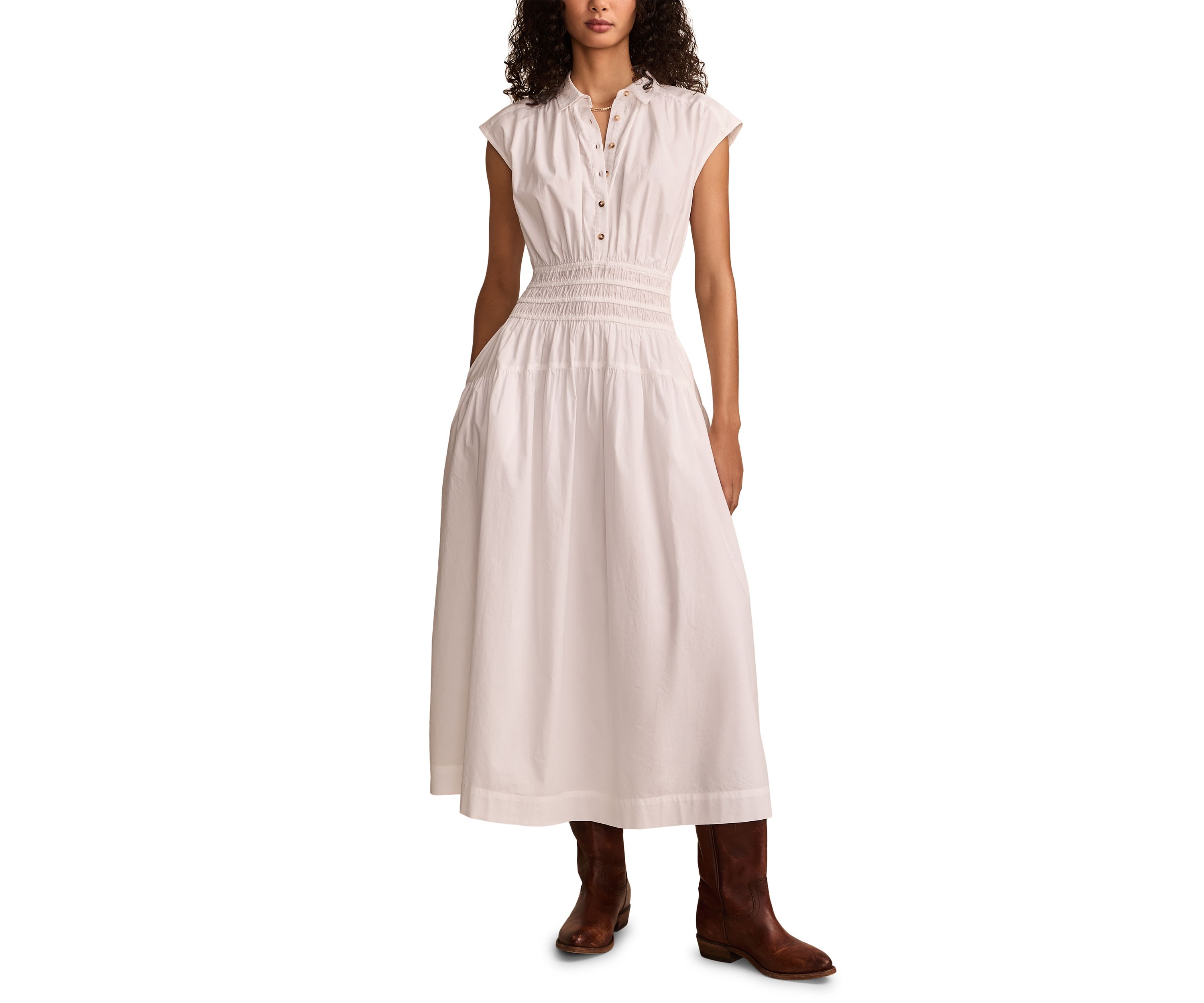 Smocked Drop Waist Midi Dress 