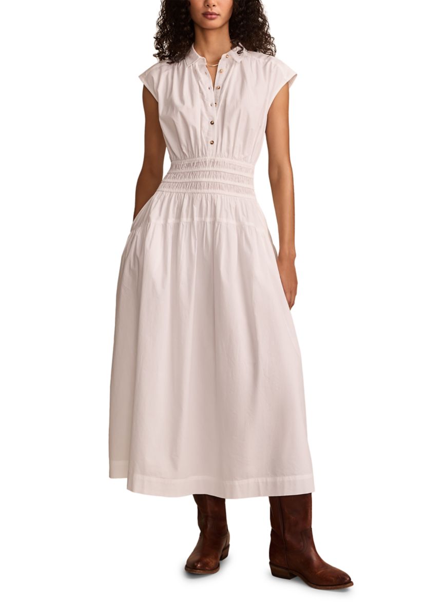 Smocked Drop Waist Midi Dress 