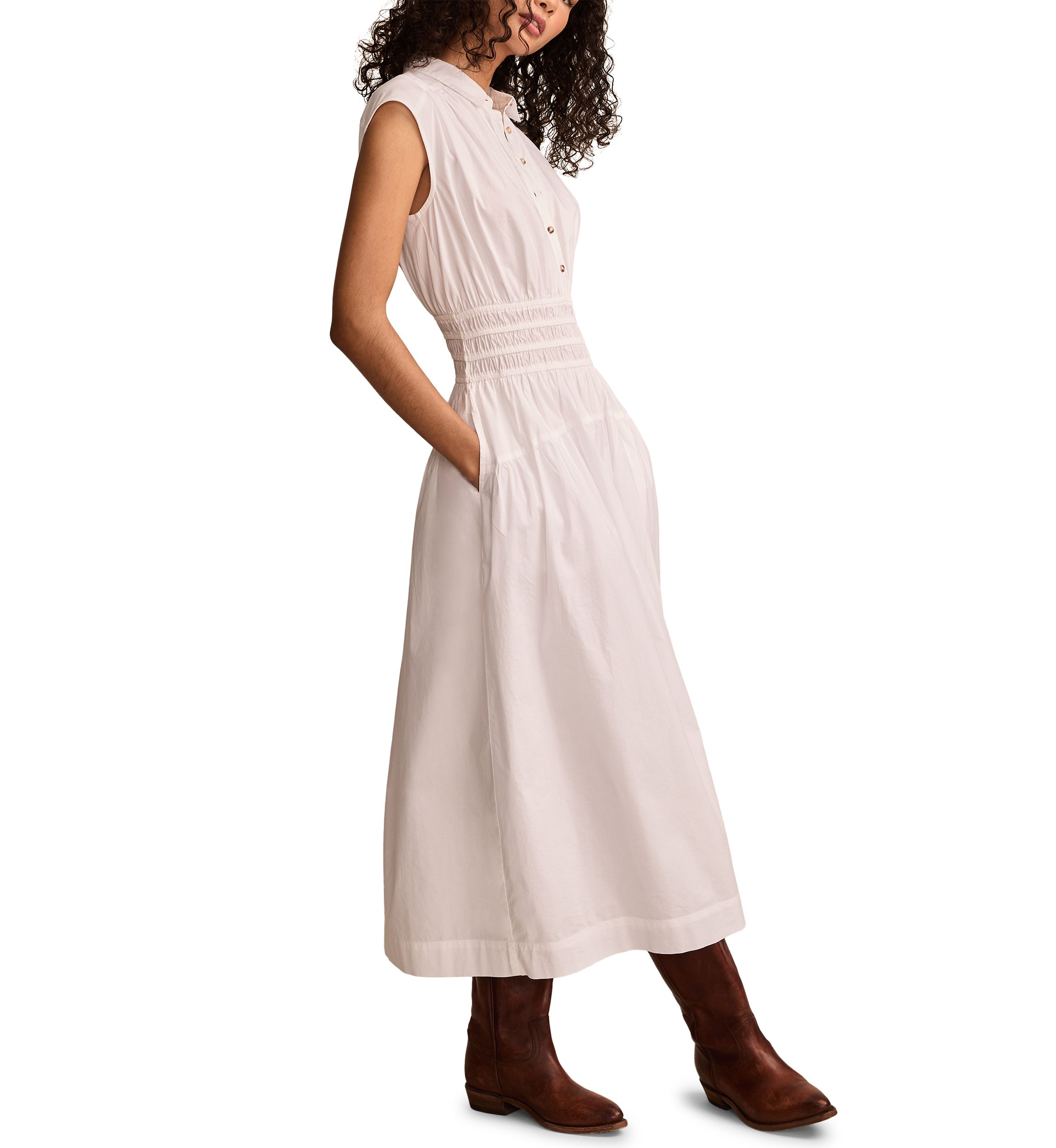 Smocked Drop Waist Midi Dress 