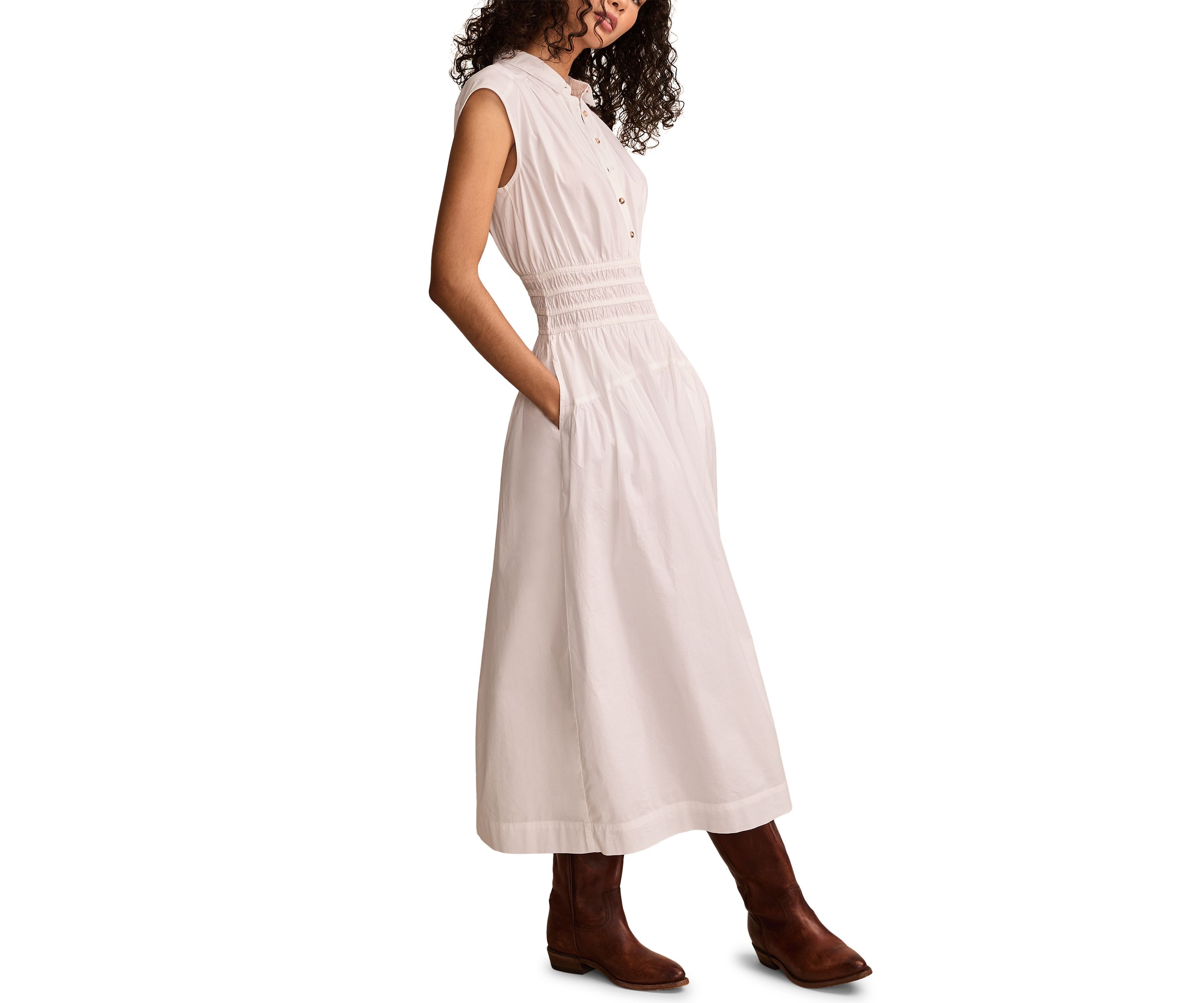 Smocked Drop Waist Midi Dress 