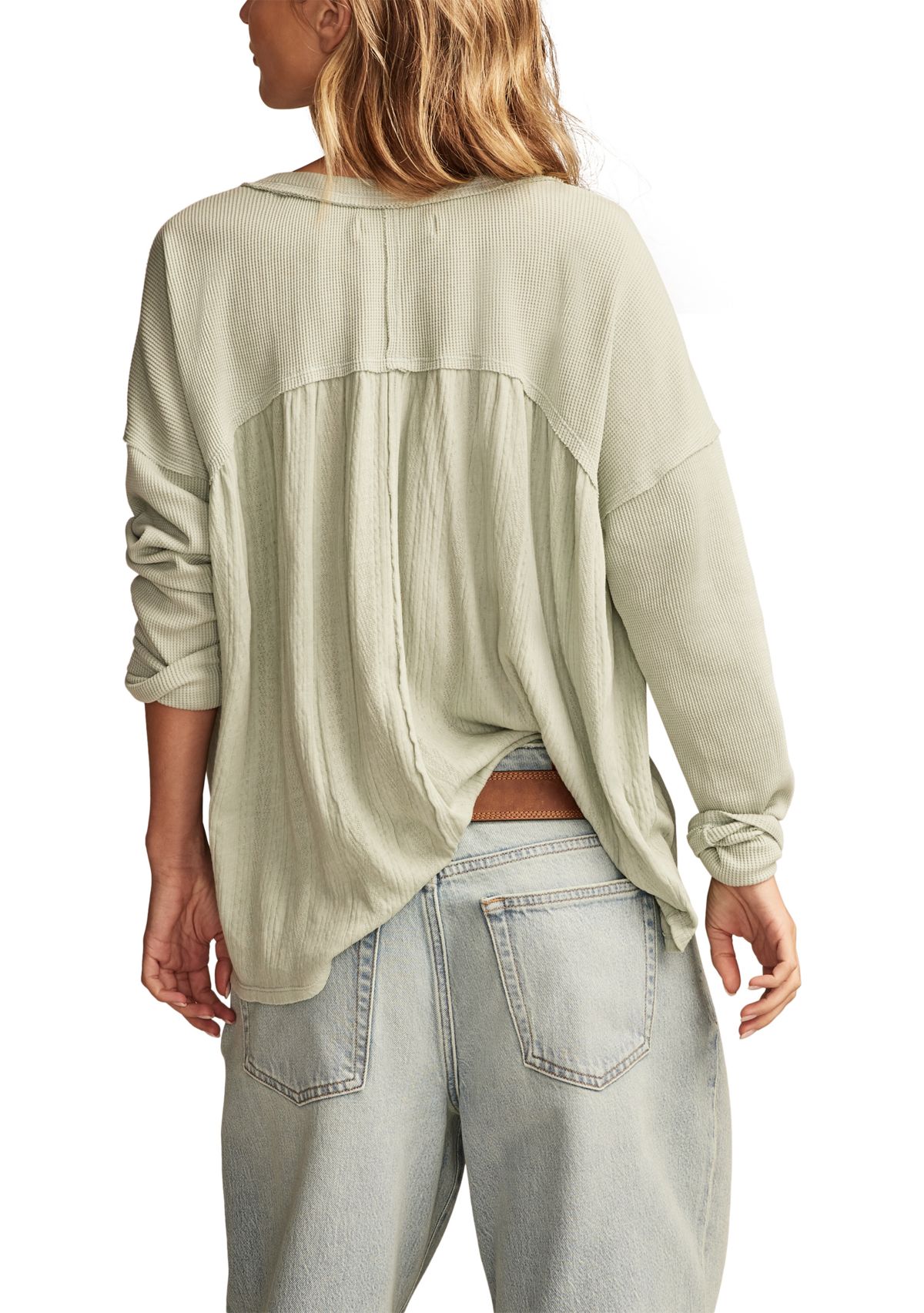 Womens Mixed Fabric Long Sleeve Knit Top 