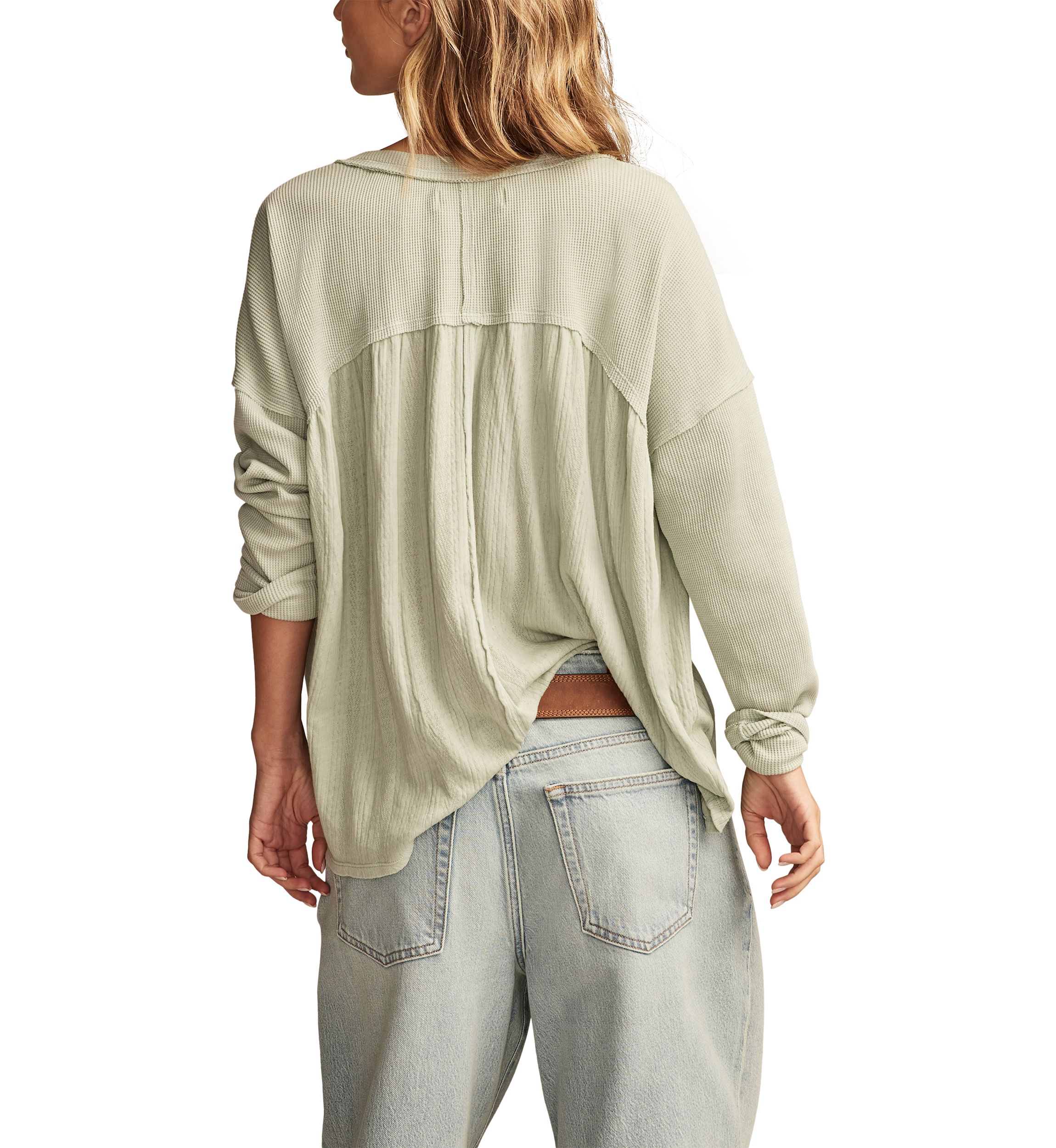 Womens Mixed Fabric Long Sleeve Knit Top 