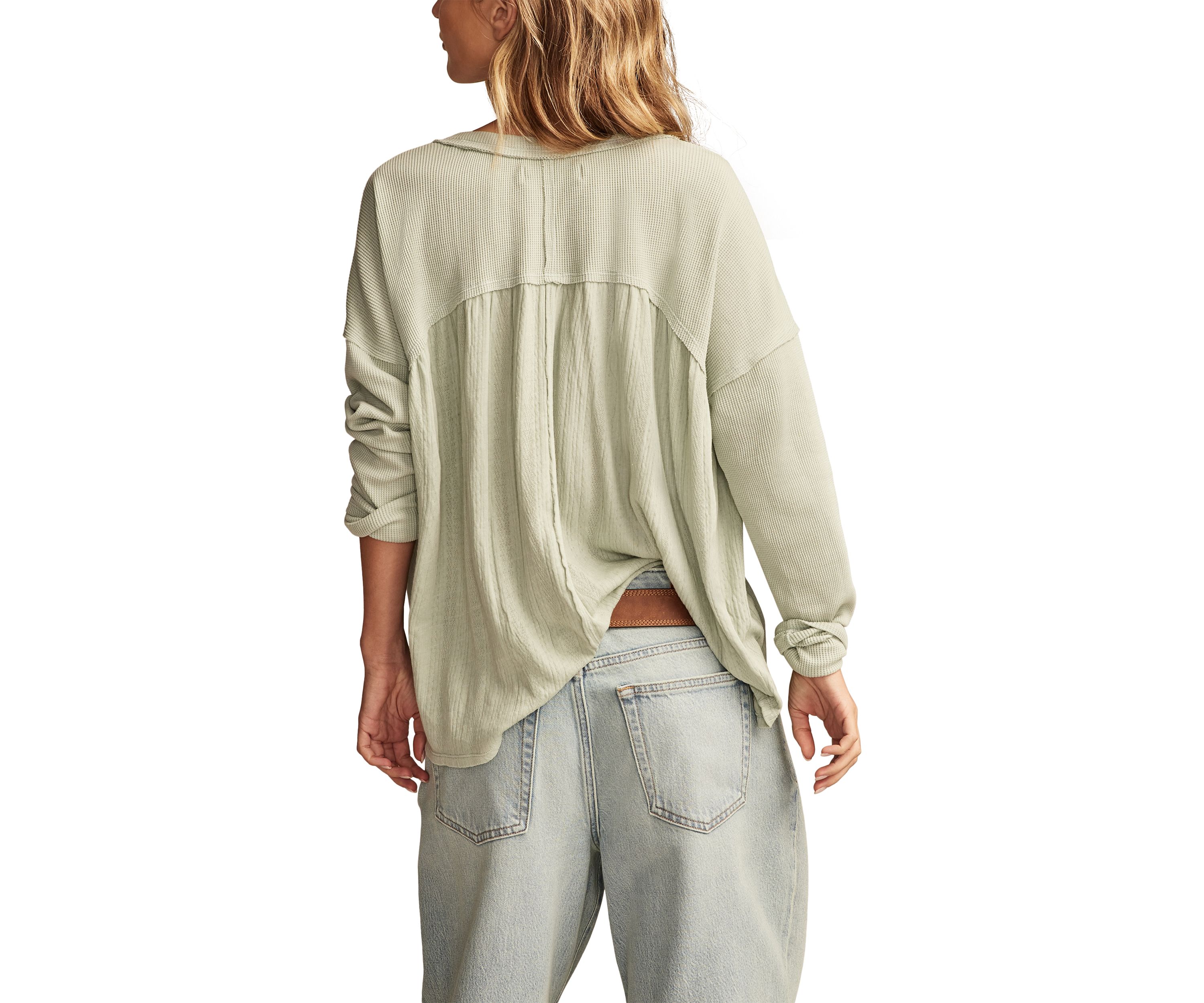 Womens Mixed Fabric Long Sleeve Knit Top 