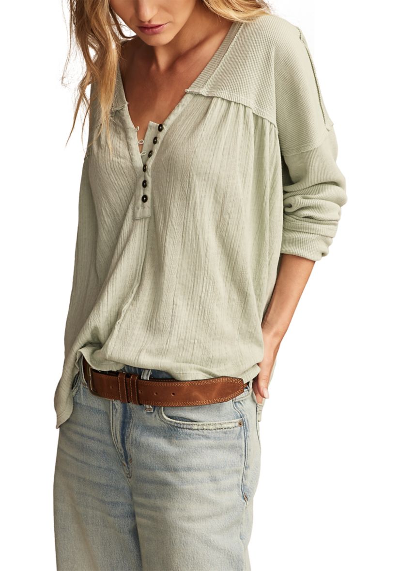 Womens Mixed Fabric Long Sleeve Knit Top 